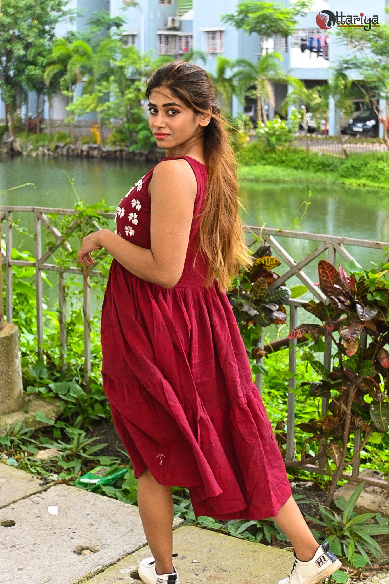 Maroon Siuli Khadi Dress - Uttariya