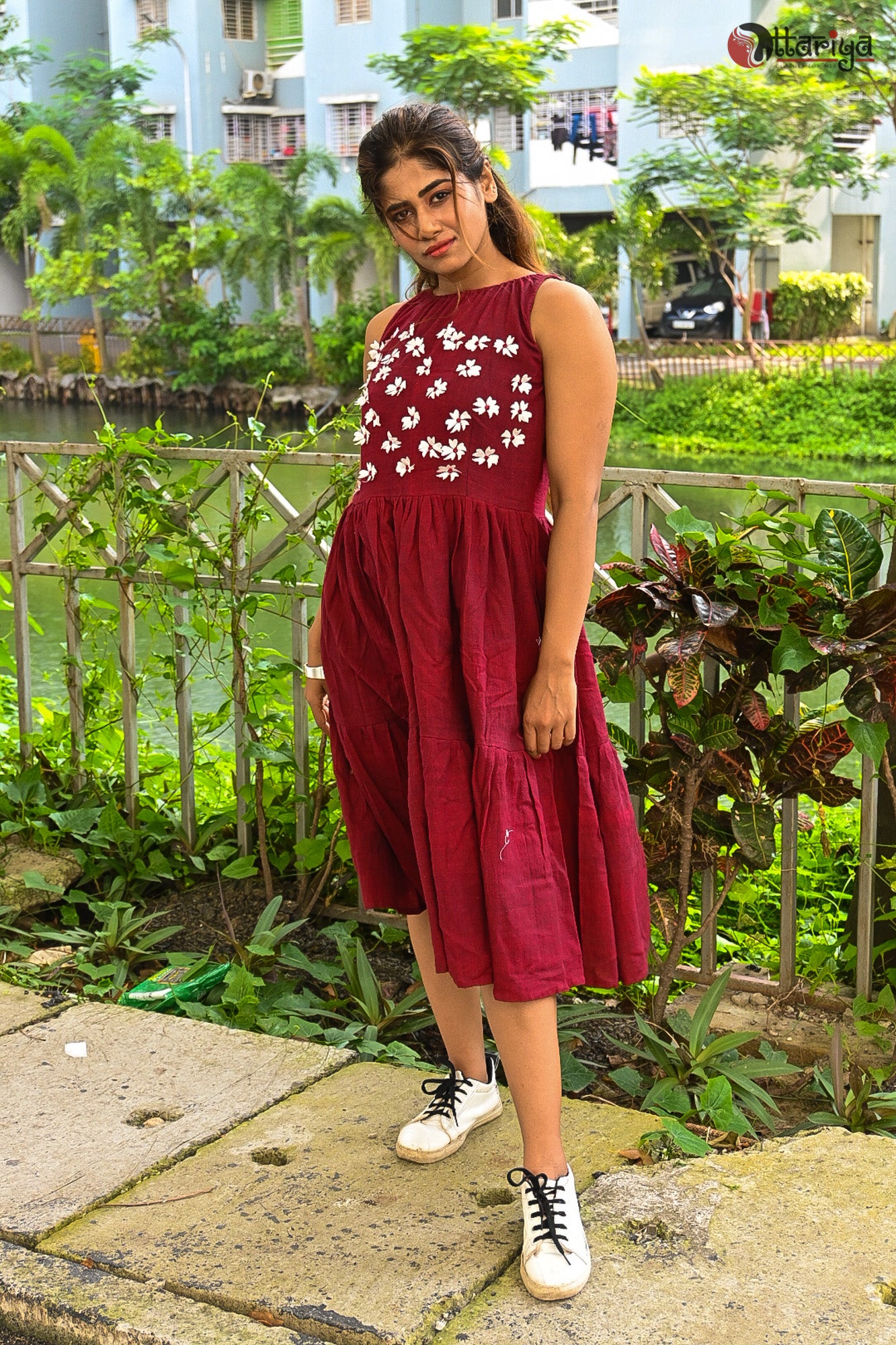 Maroon Siuli Khadi Dress - Uttariya