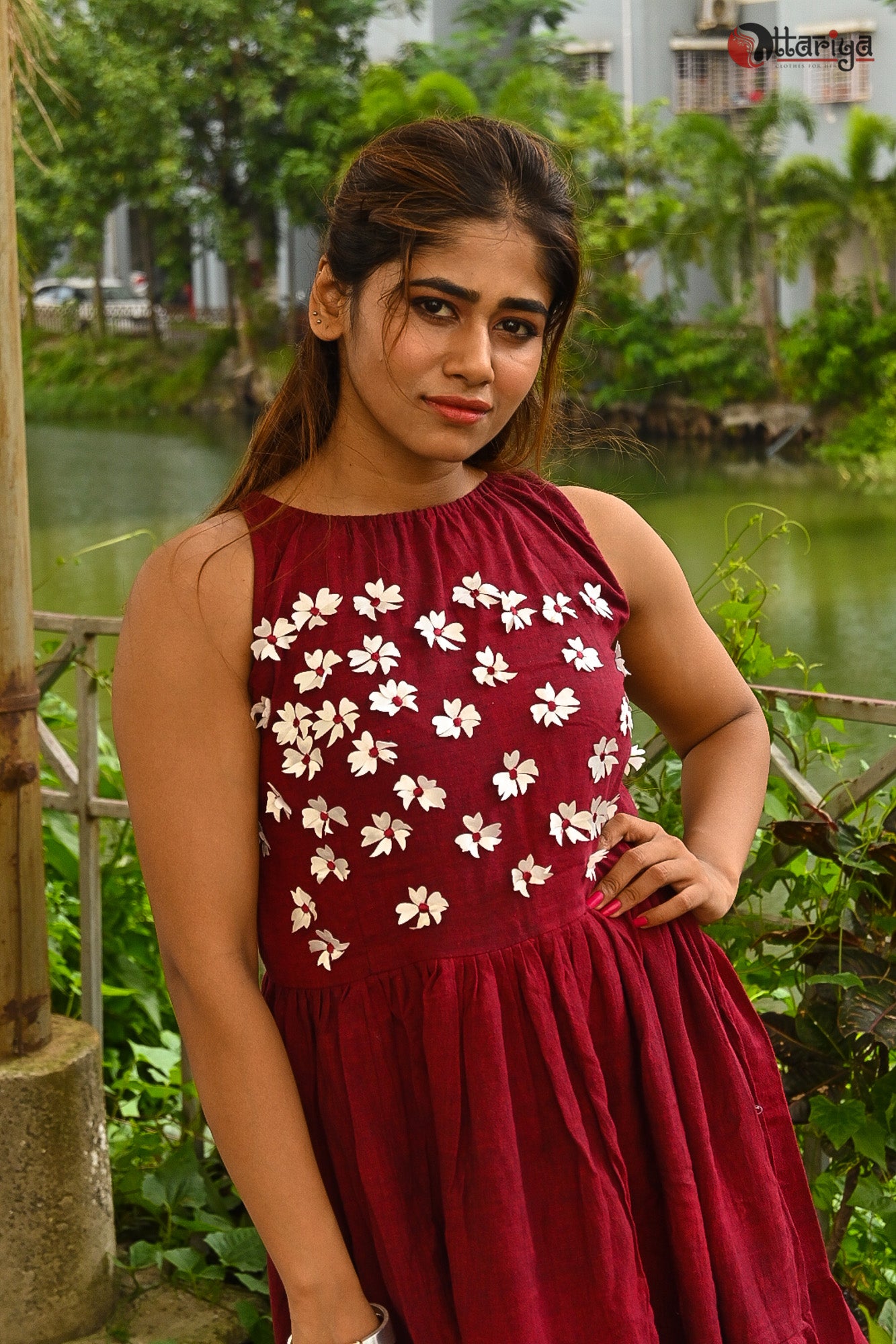 Maroon Siuli Khadi Dress - Uttariya