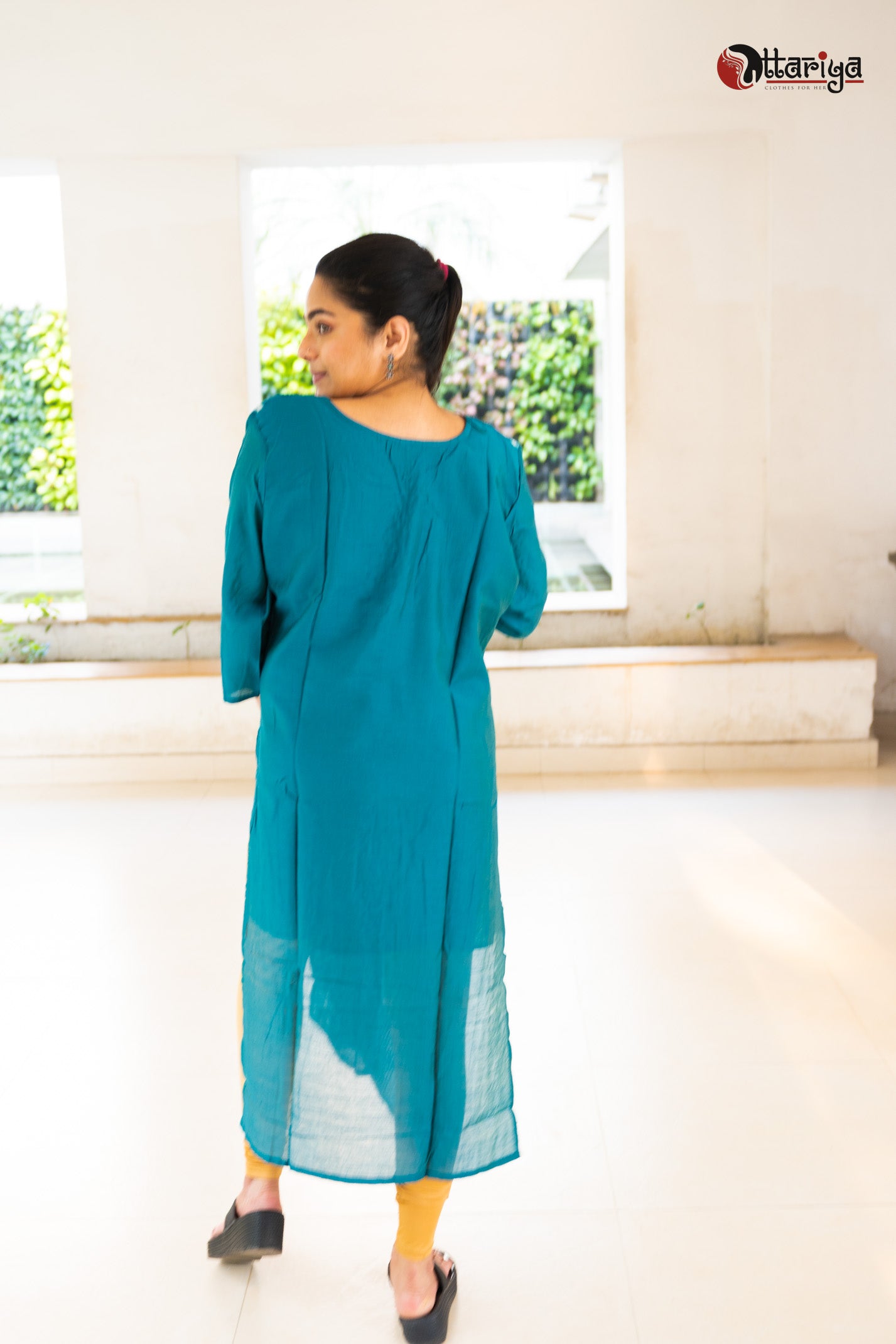 Turquise Chanderi Silk Kurta - Uttariya