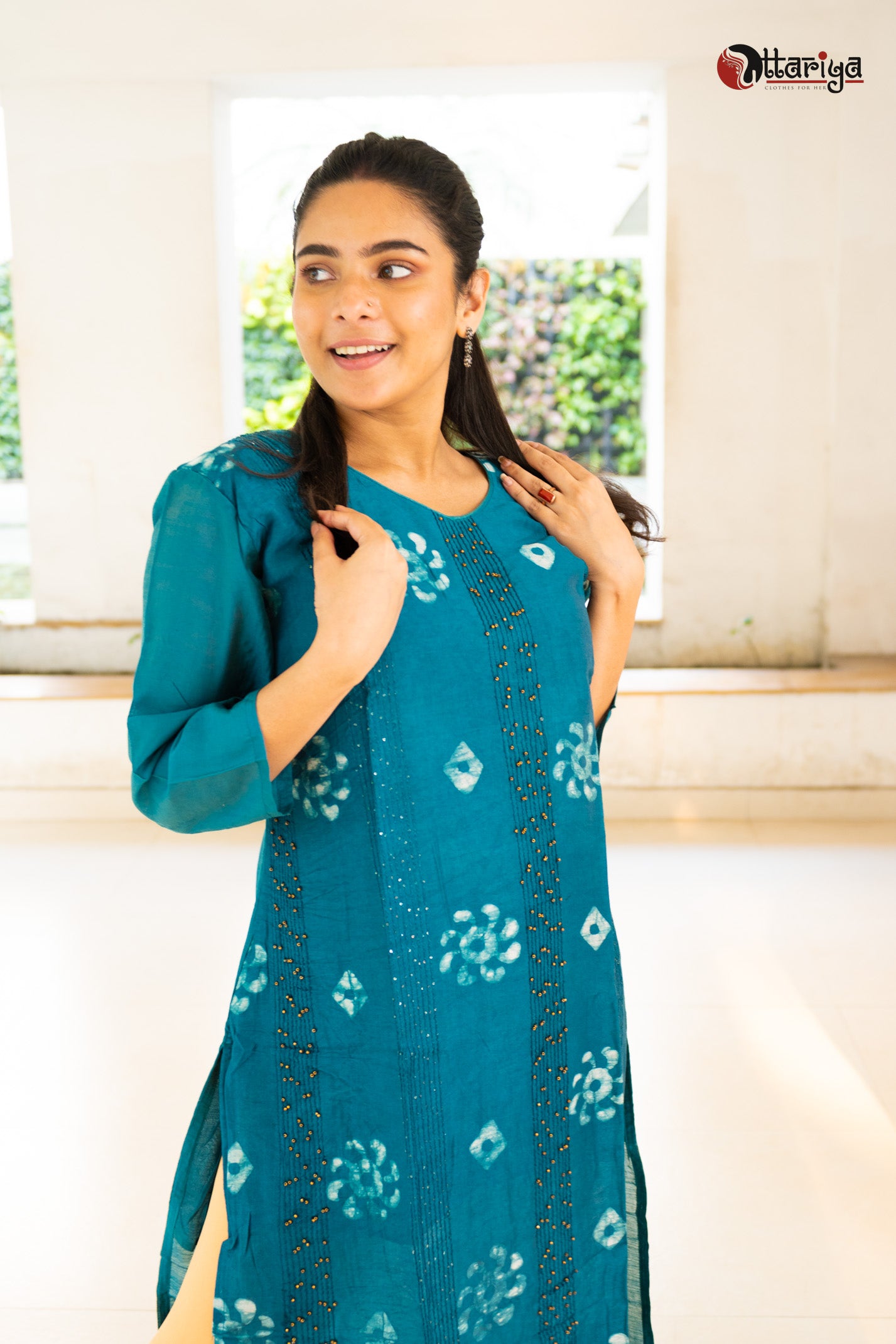 Turquise Chanderi Silk Kurta - Uttariya