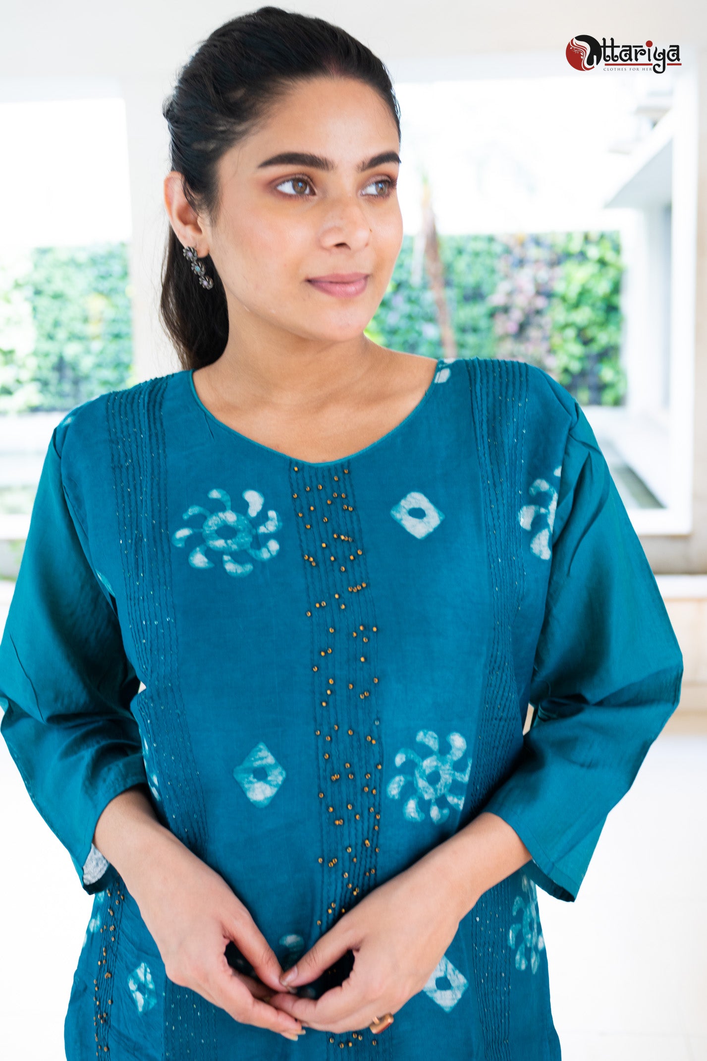 Turquise Chanderi Silk Kurta - Uttariya