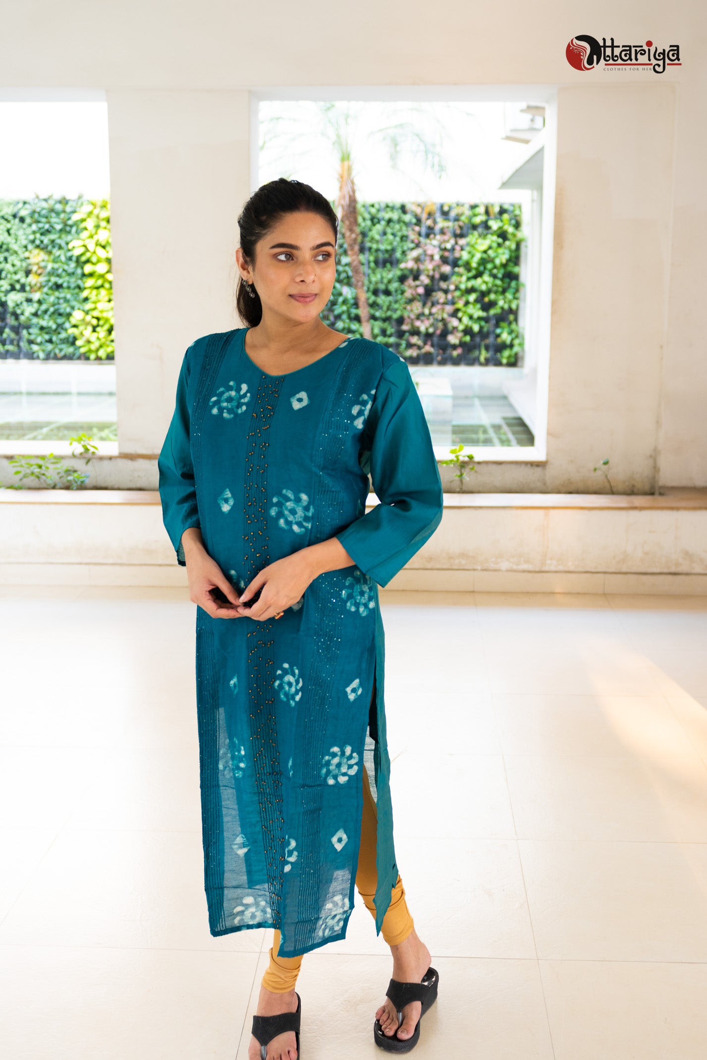 Turquise Chanderi Silk Kurta - Uttariya