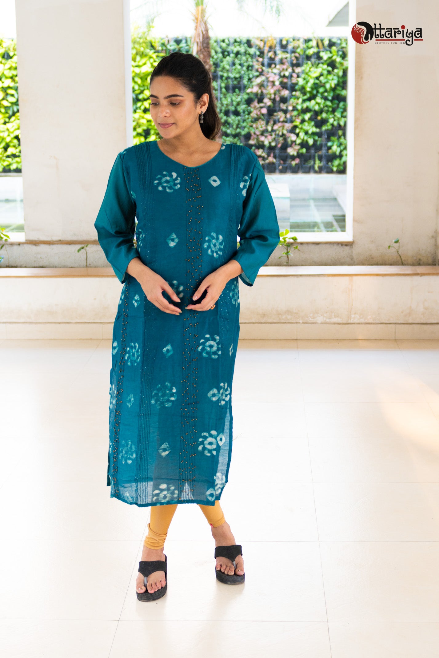 Turquise Chanderi Silk Kurta - Uttariya
