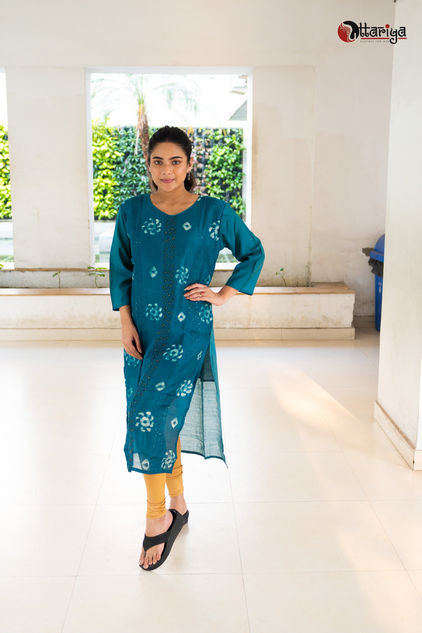 Turquise Chanderi Silk Kurta - Uttariya