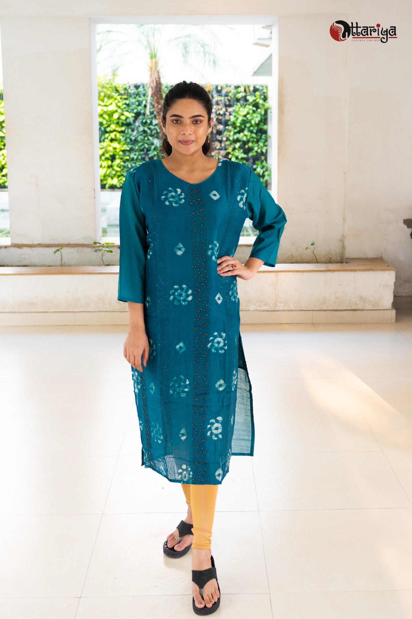 Turquise Chanderi Silk Kurta - Uttariya