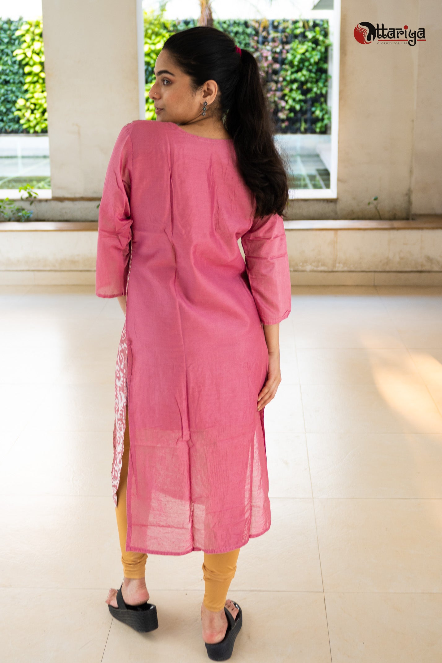 Nudde Pink chanderi silk Kurta - Uttariya