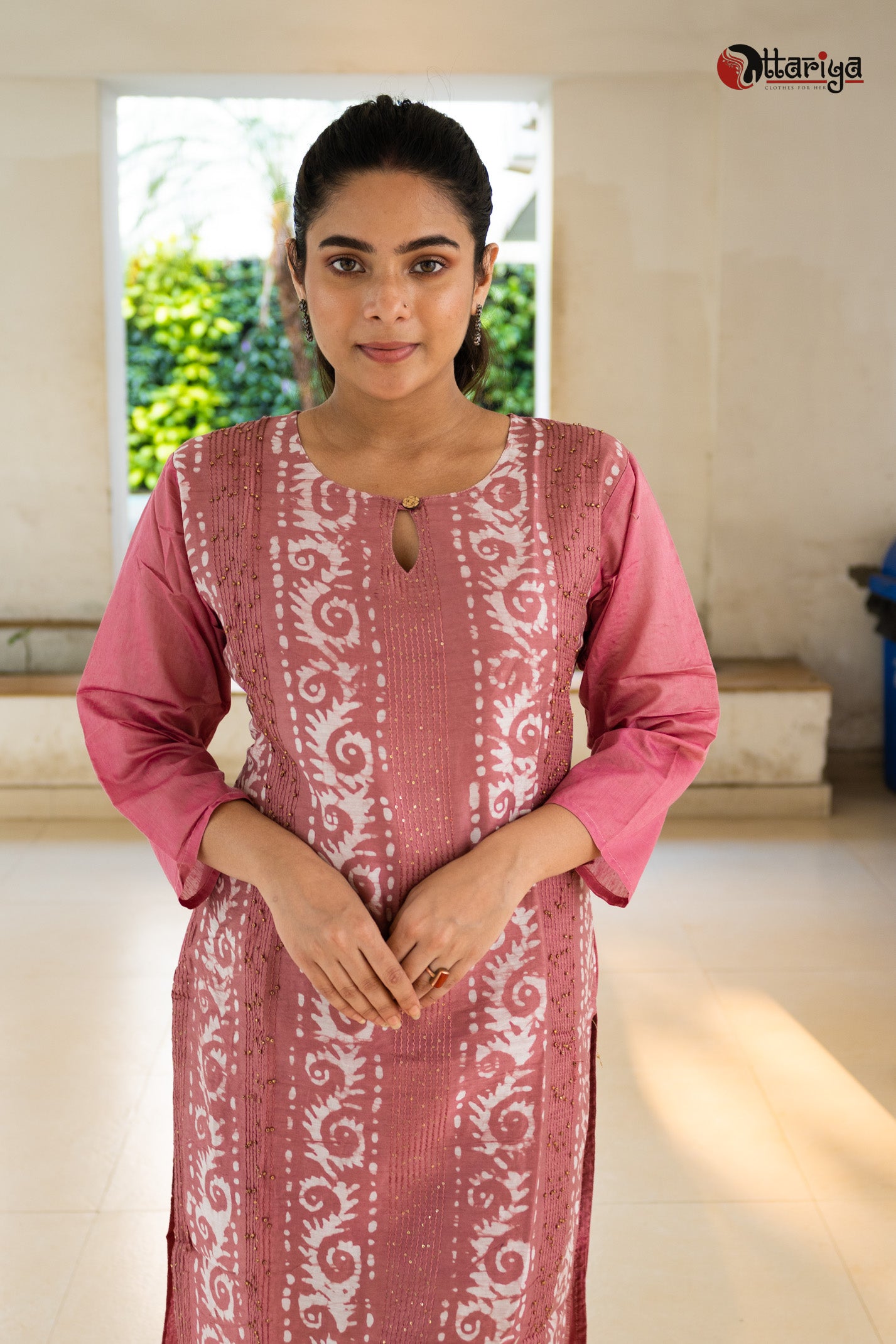 Nudde Pink chanderi silk Kurta - Uttariya