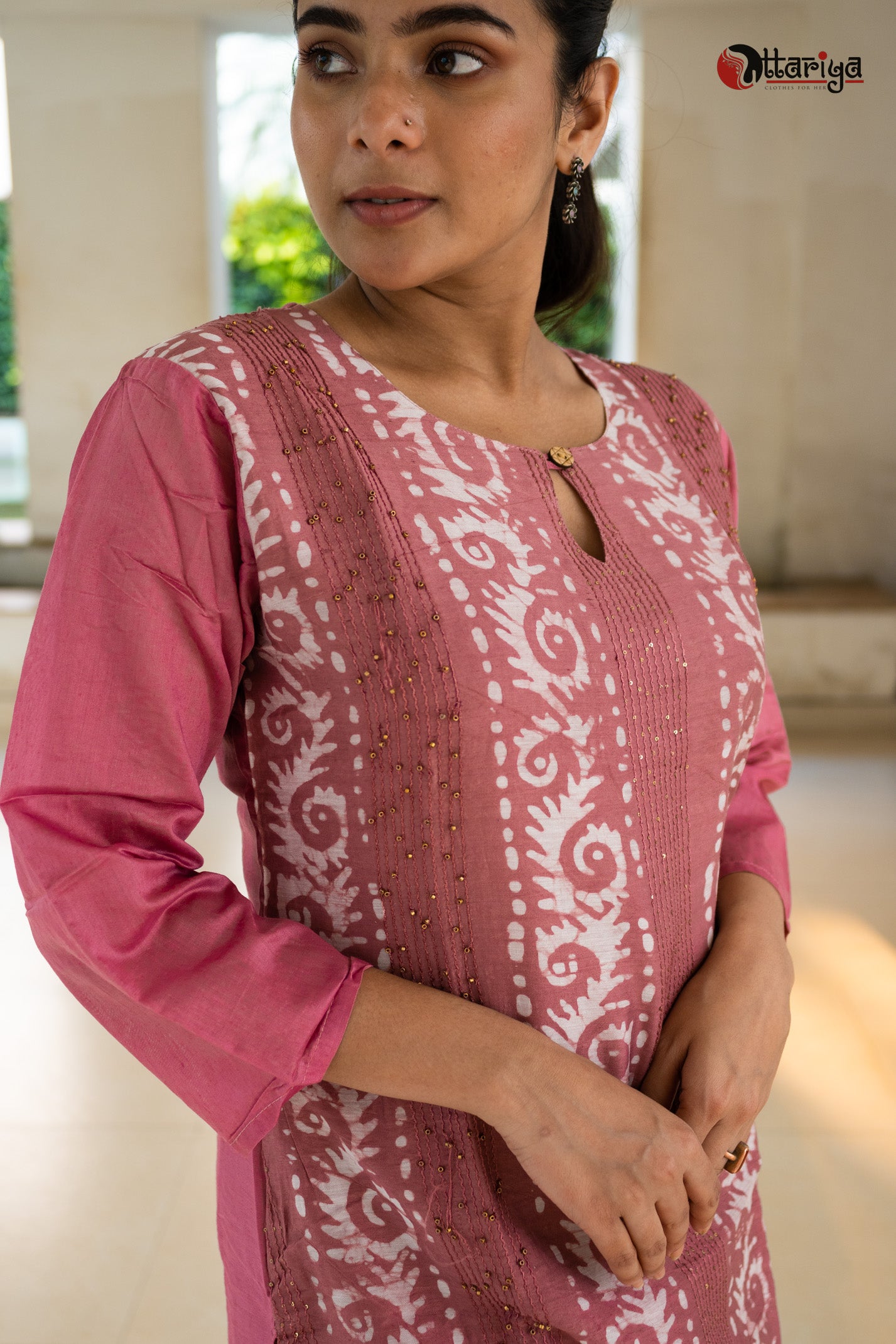 Nudde Pink chanderi silk Kurta - Uttariya
