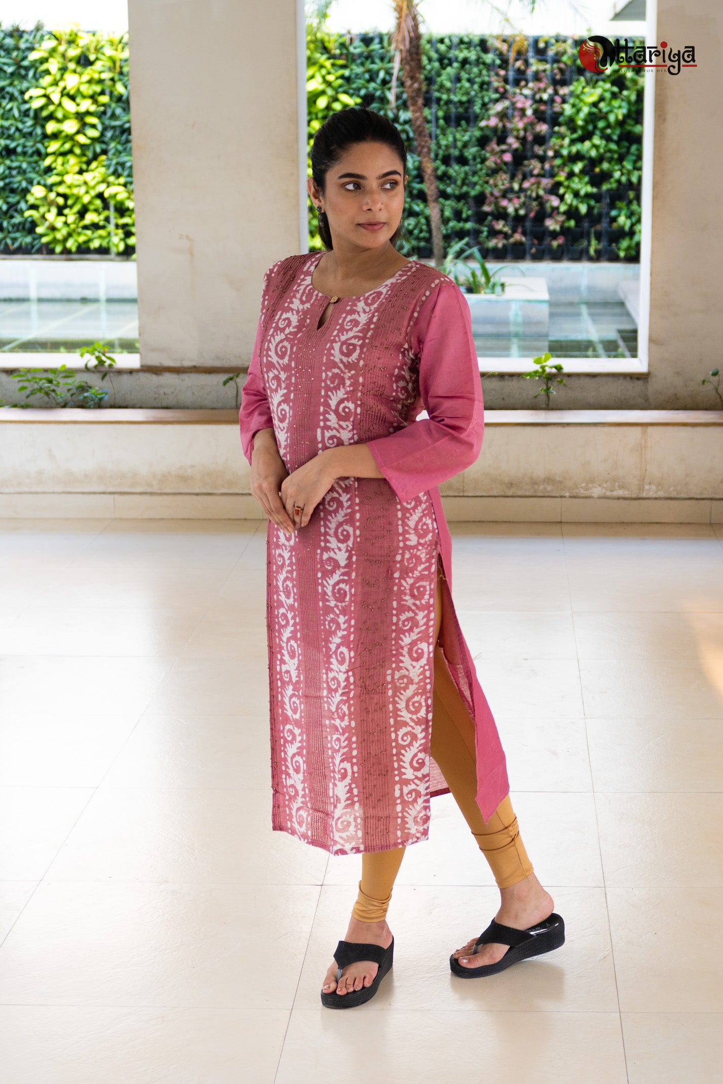 Nudde Pink chanderi silk Kurta - Uttariya