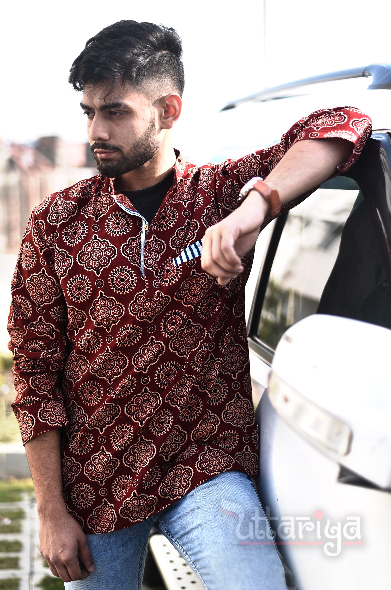 Ajrakh Sirts For Men - Uttariya