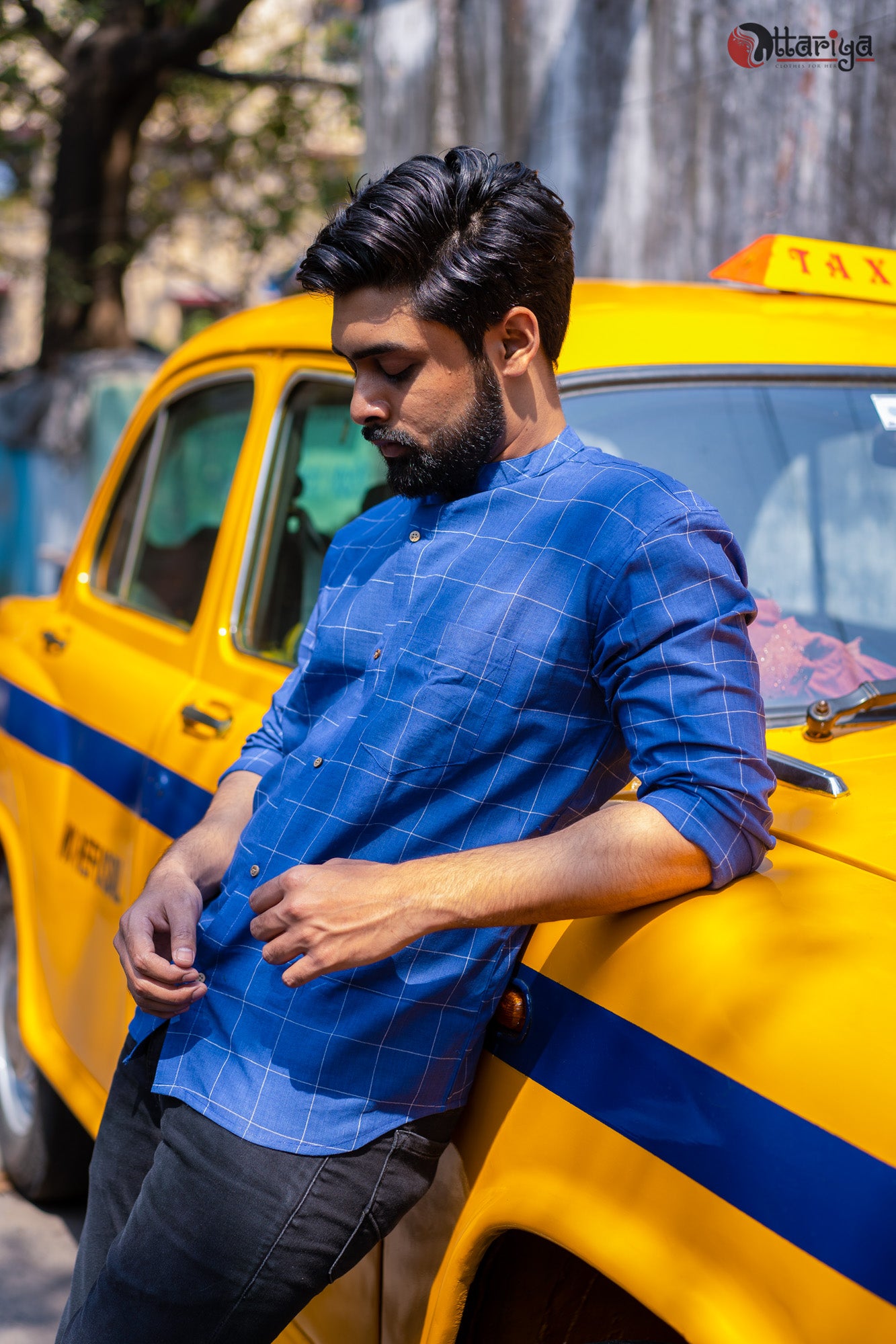 Blue Cotton Check Shirt - Uttariya