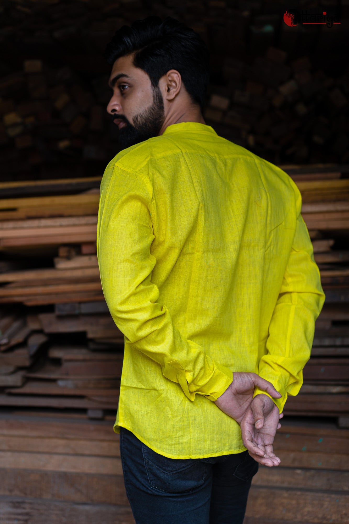 Buy Yellow Khadi Shirt online Uttariya - Main Image