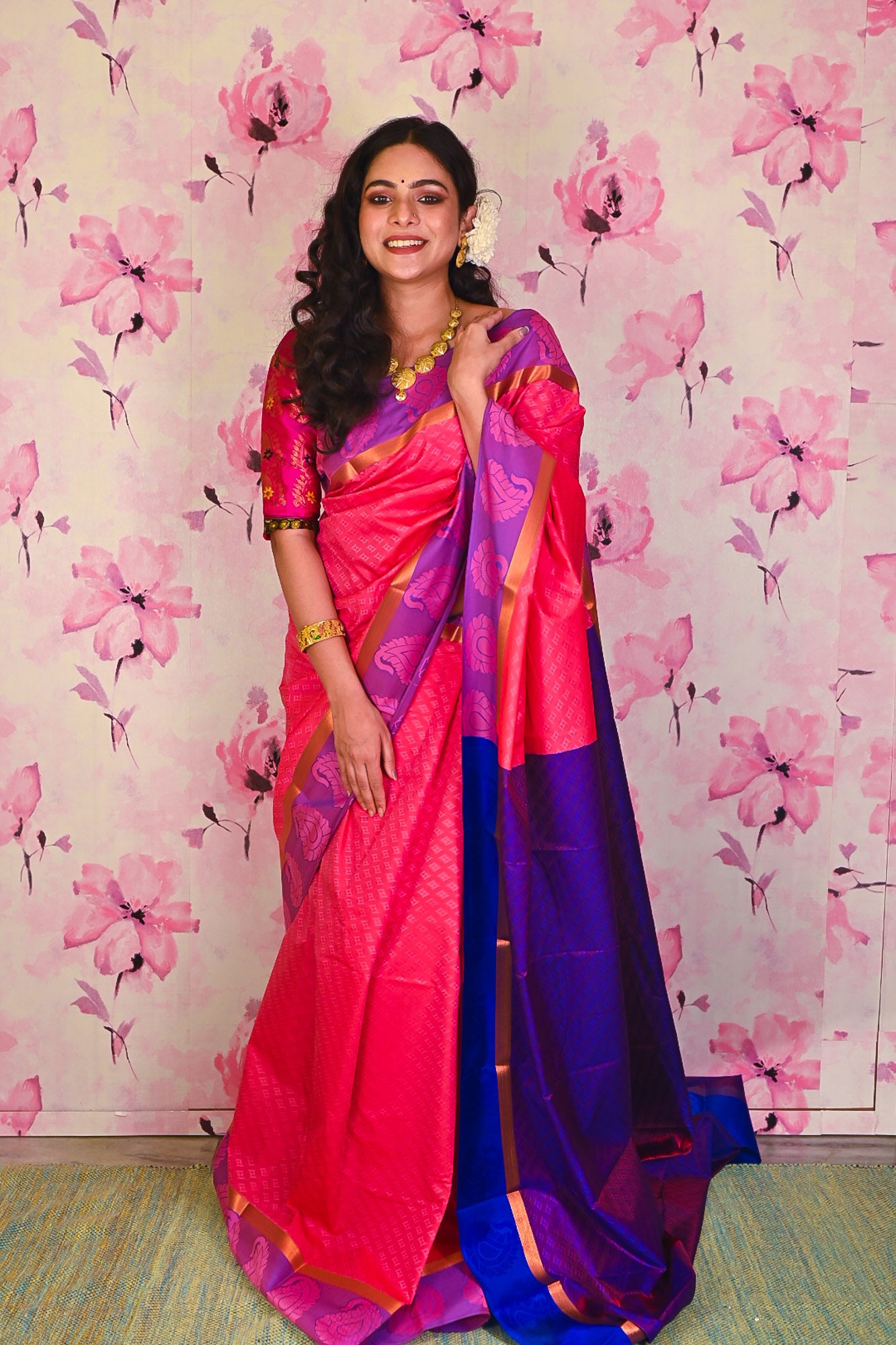 Pink Kanjvaram SIlk Saree - Uttariya