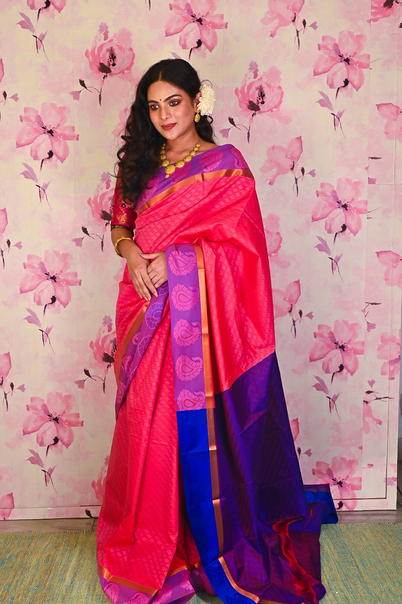 Pink Kanjvaram SIlk Saree - Uttariya