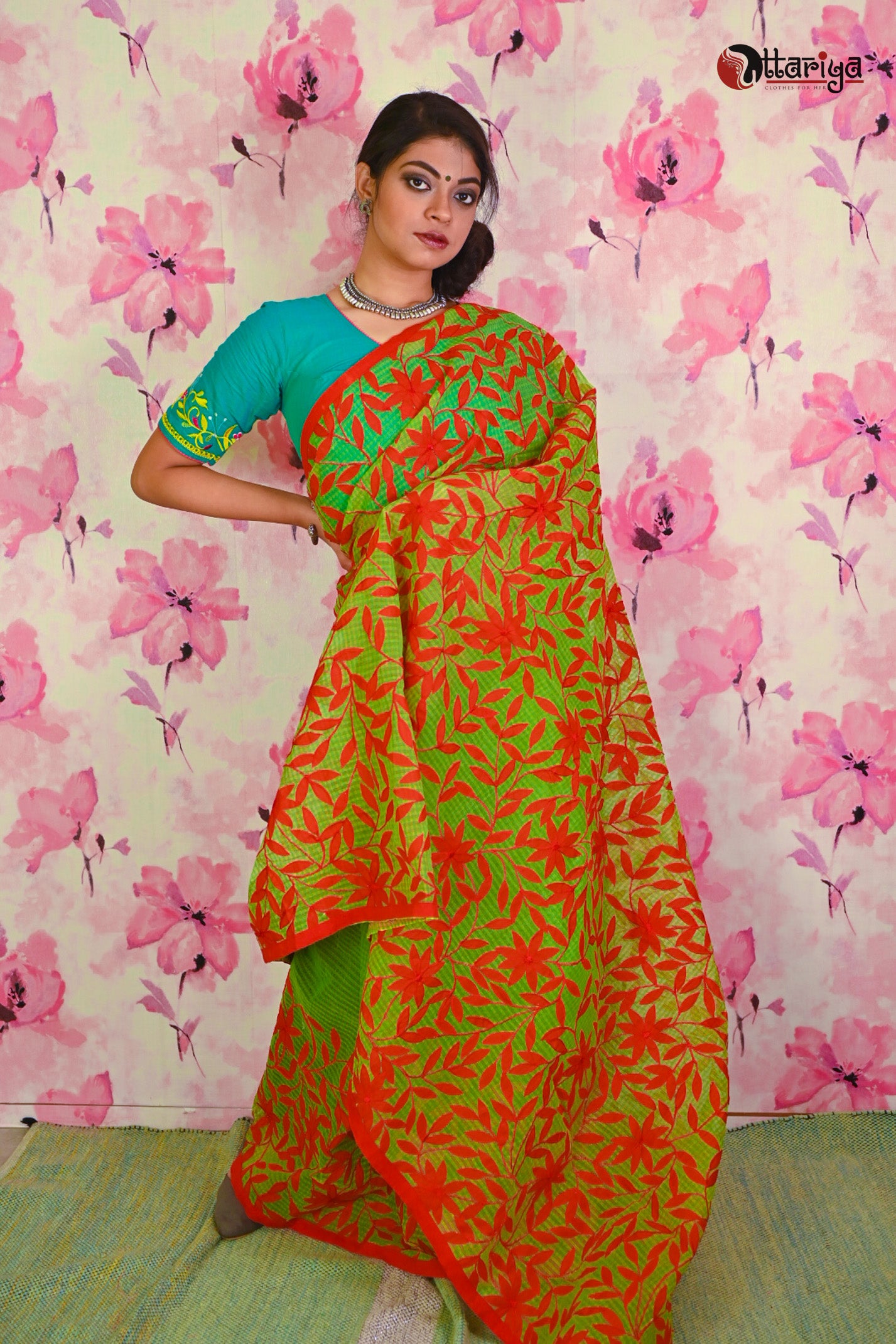 Green Leaf Kathiwari Saree - Uttariya