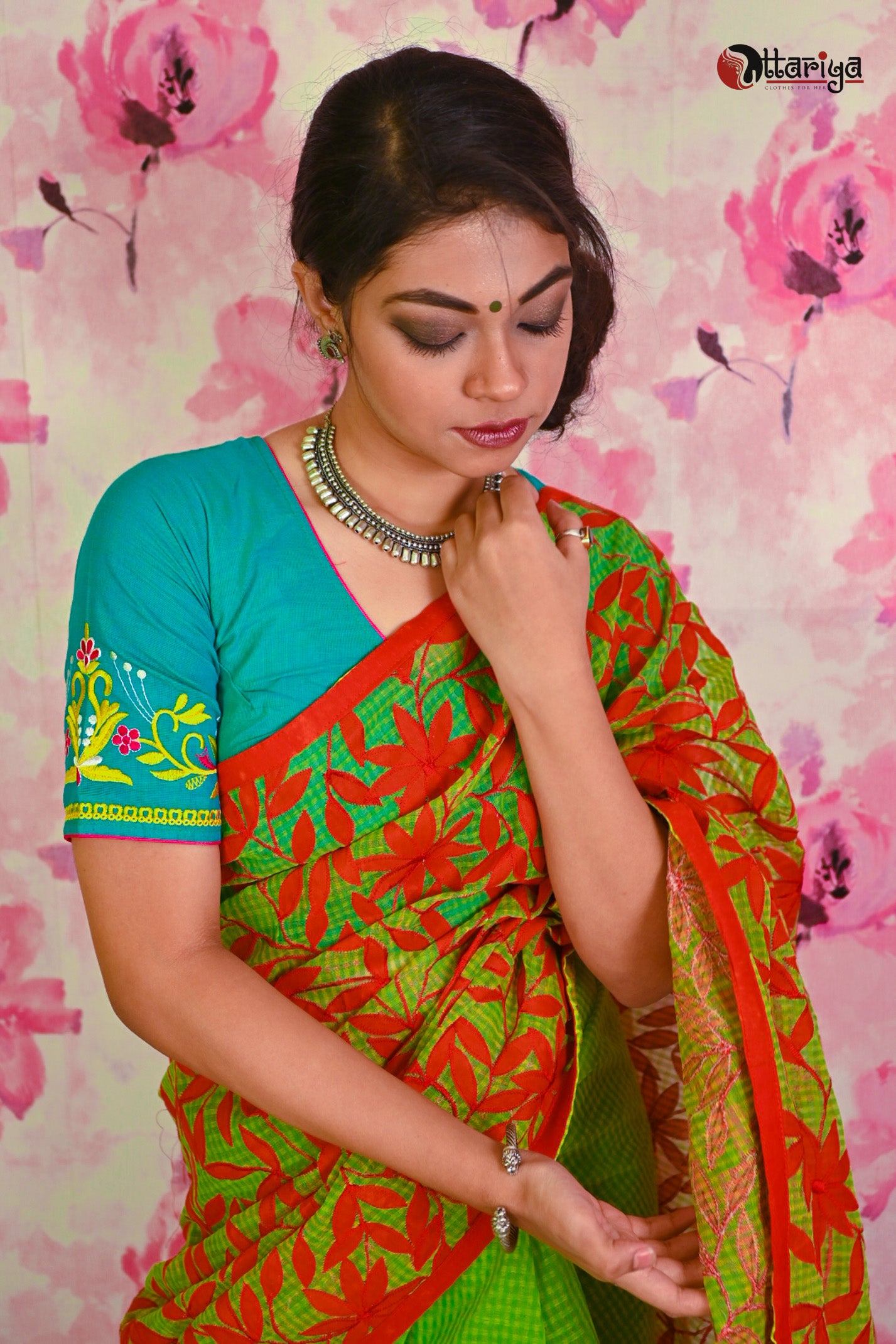 Green Leaf Kathiwari Saree - Uttariya