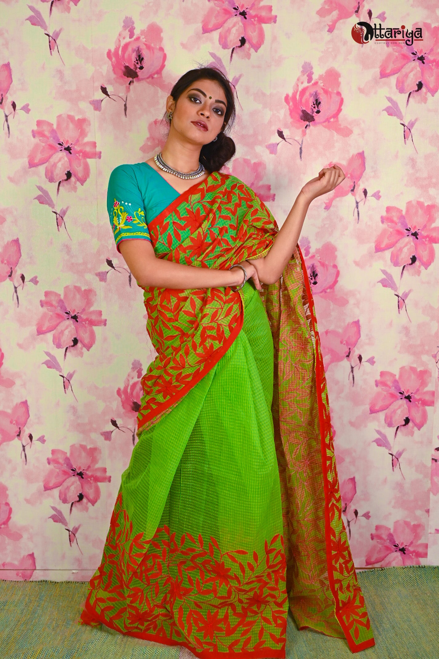 Green Leaf Kathiwari Saree - Uttariya