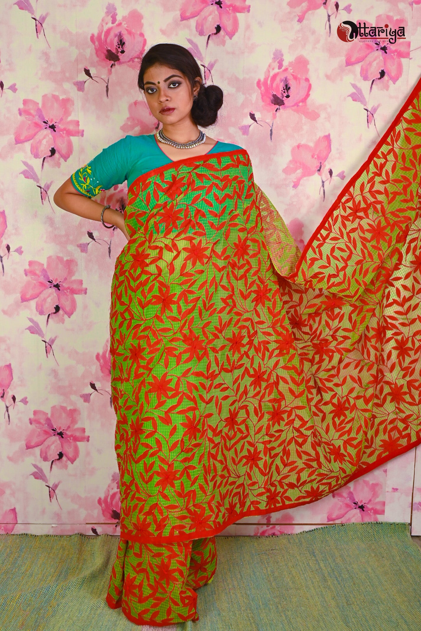 Green Leaf Kathiwari Saree - Uttariya