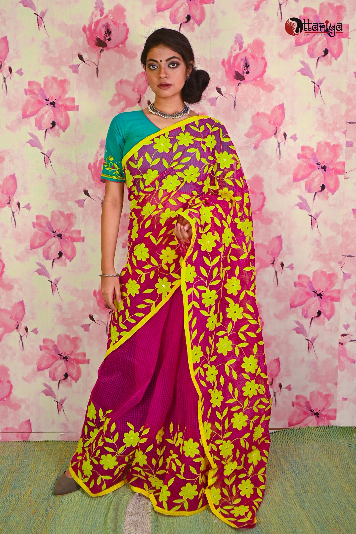 Maroon Kathiwari Saree - Uttariya
