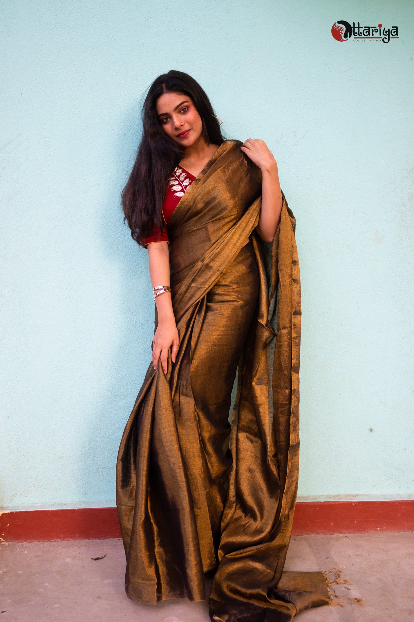 Bronze Makhmal Saree - Uttariya