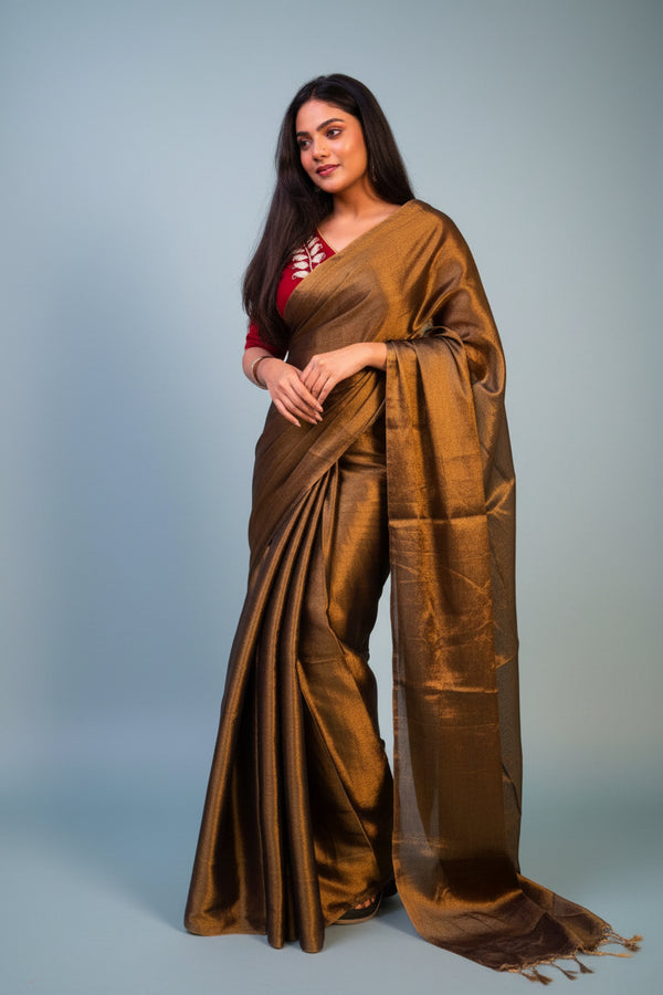 Bronze Makhmal Saree - Uttariya