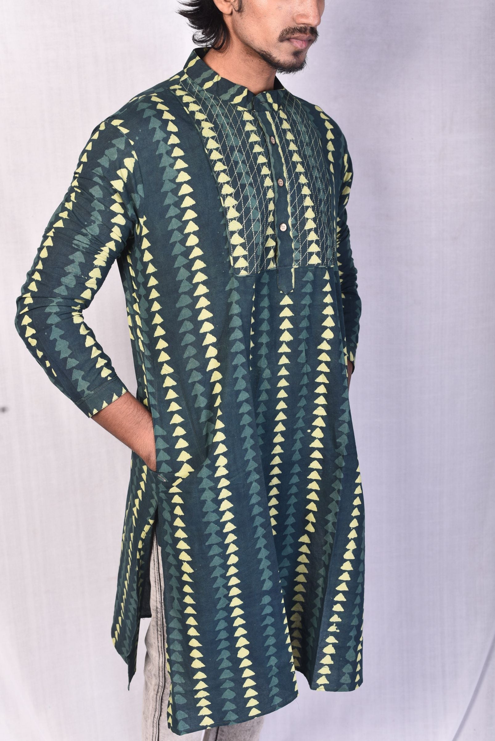 Forest Green Long Kurta - Uttariya