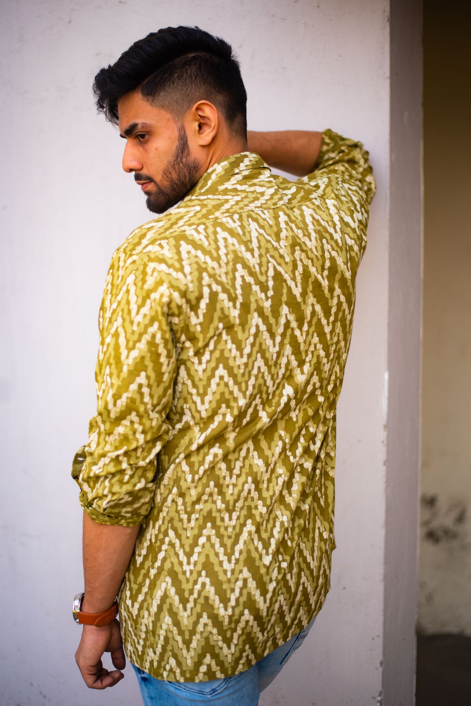 Green Handloom Cotton  shirt - Uttariya