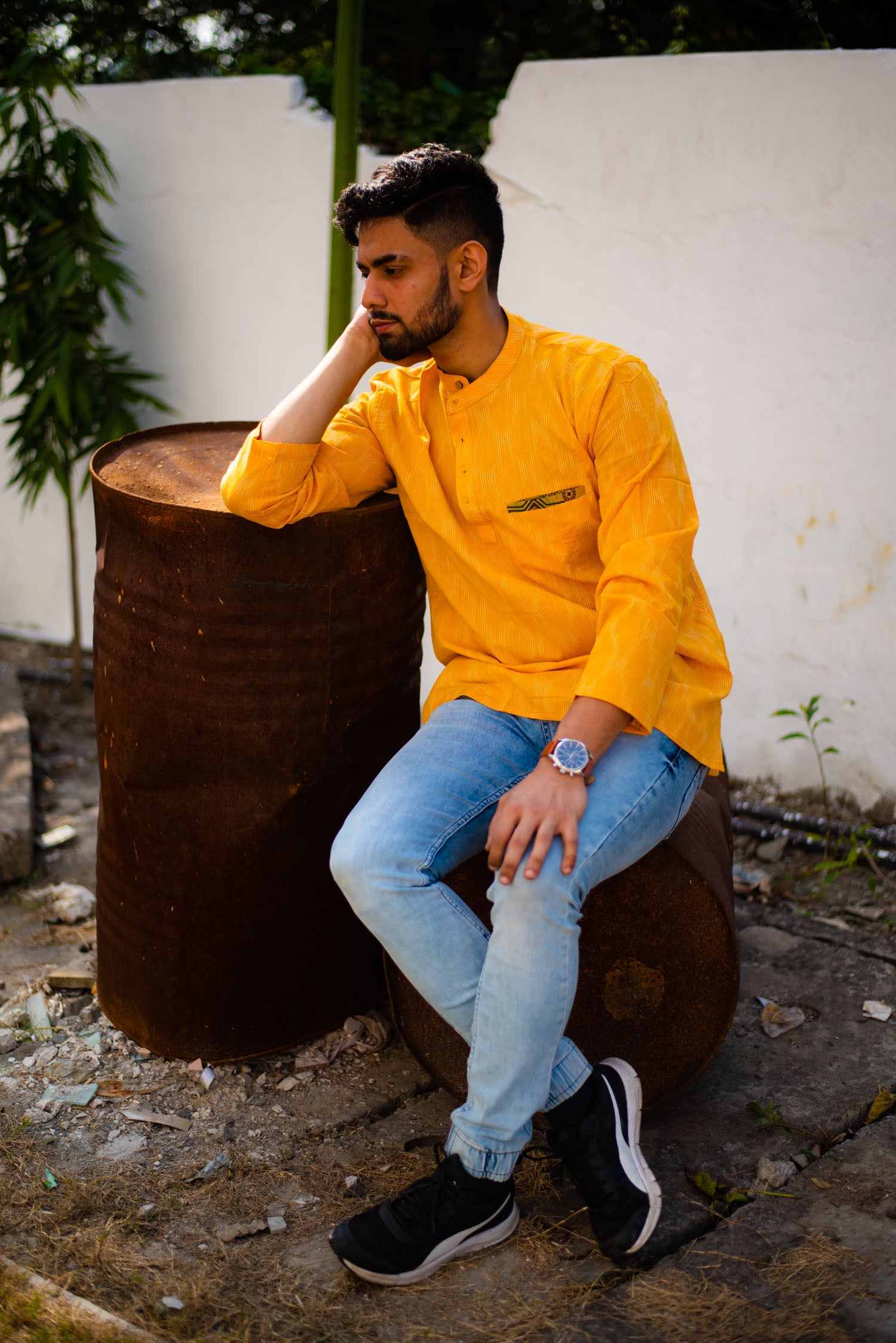 Handloom Lime Ikkat Kurta - Uttariya