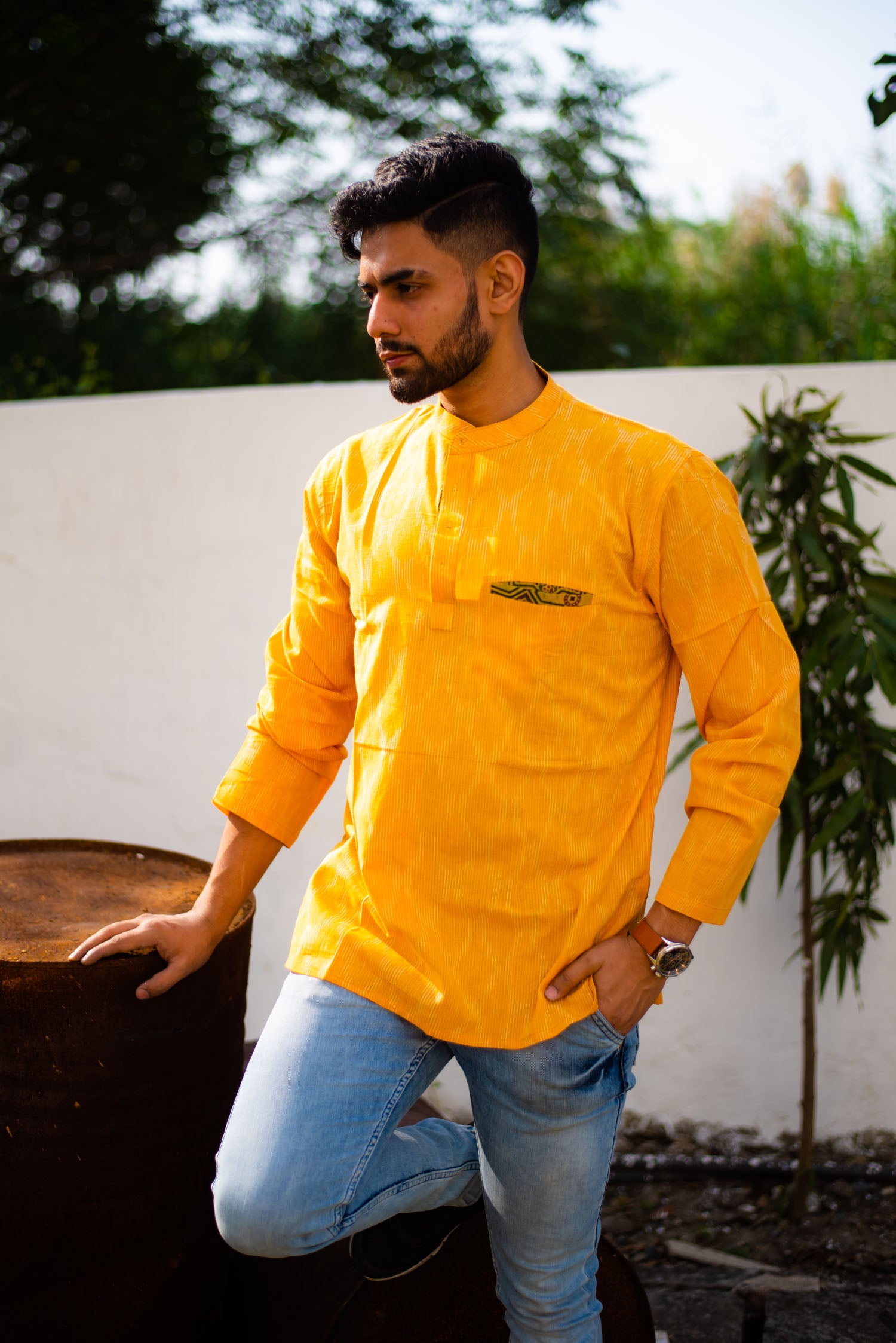 Handloom Lime Ikkat Kurta - Uttariya