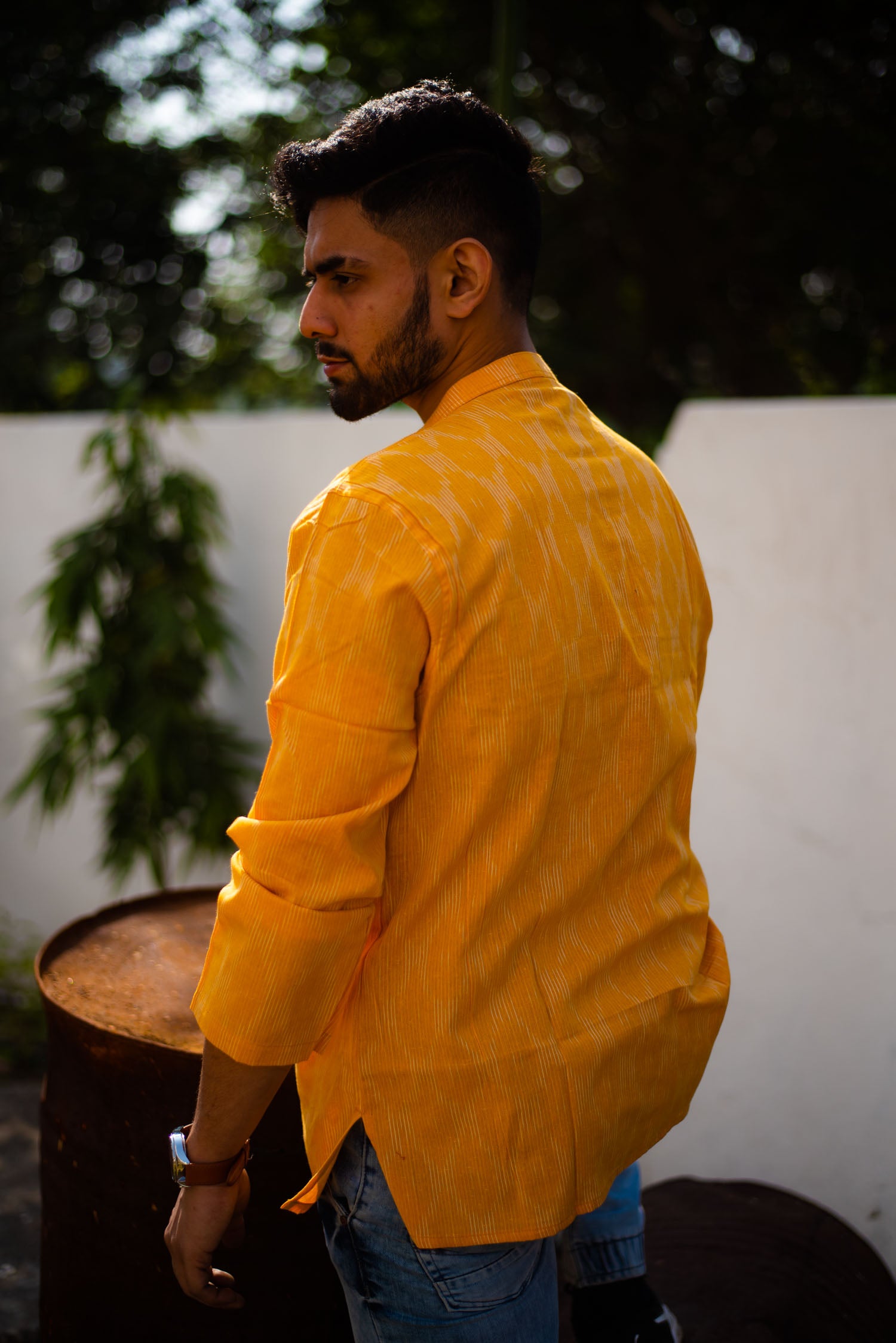 Handloom Lime Ikkat Kurta - Uttariya