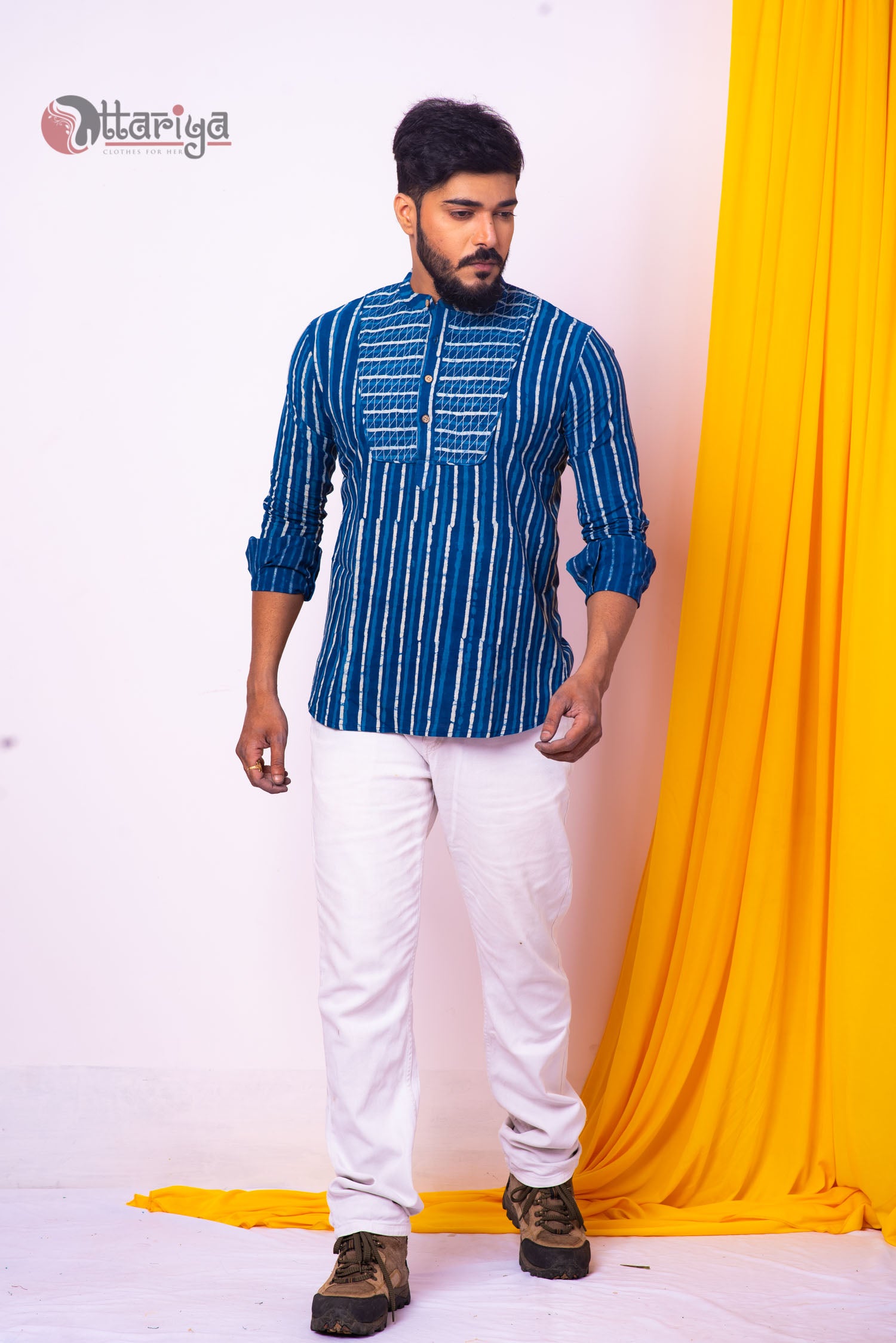 Handloom Cotton Indigo Kurta - Uttariya