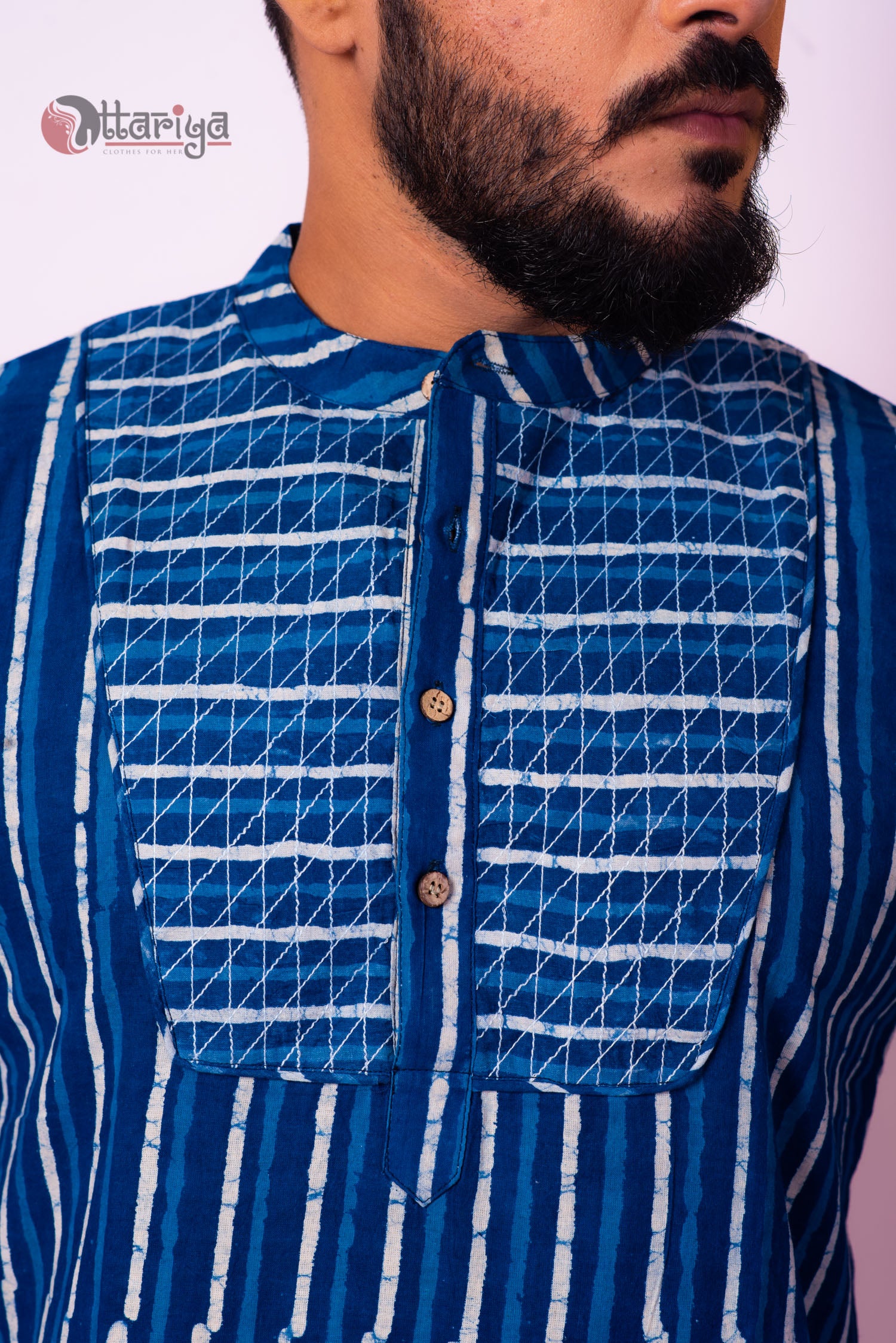 Handloom Cotton Indigo Kurta - Uttariya