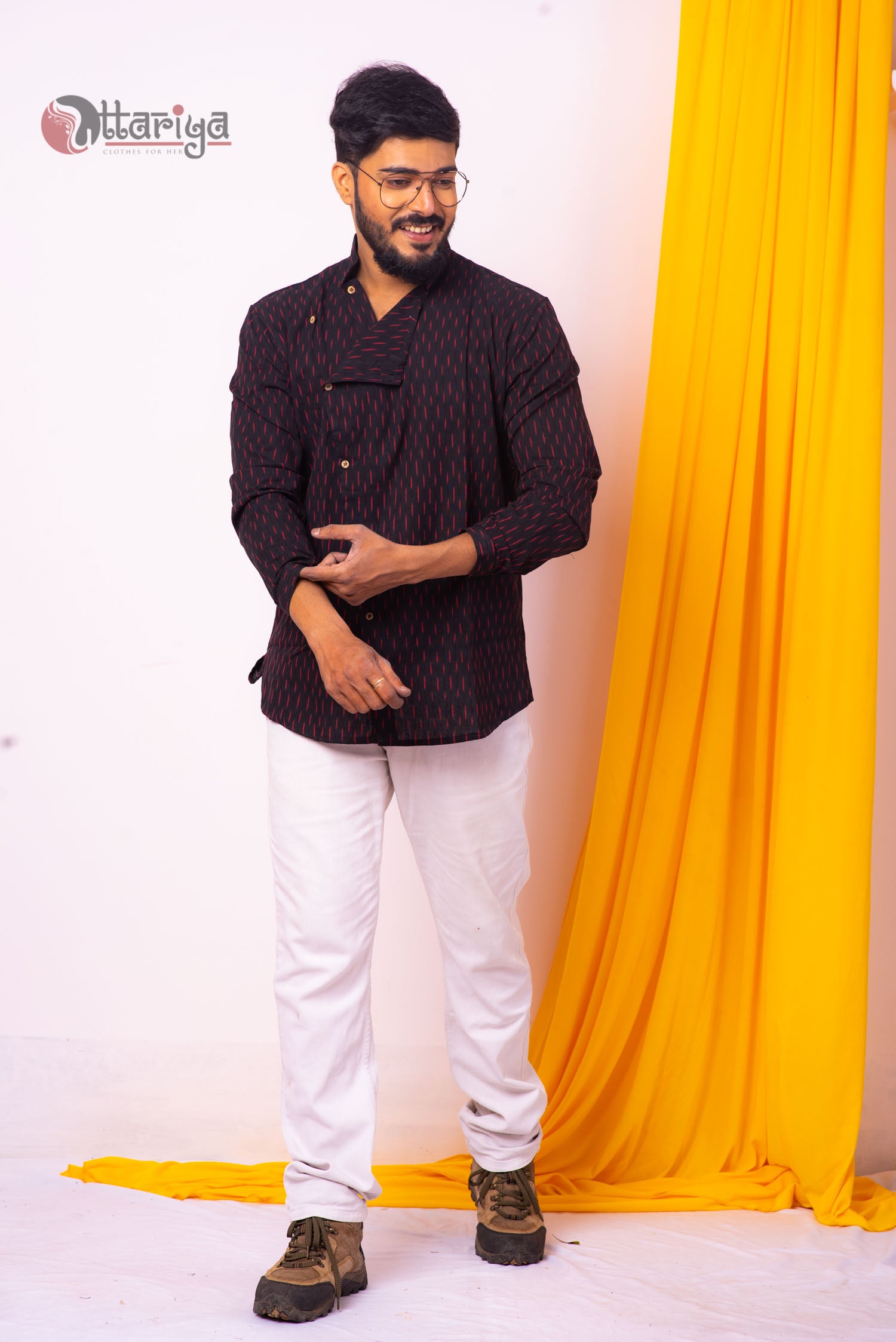 Black Handloom Cotton shirt - Uttariya