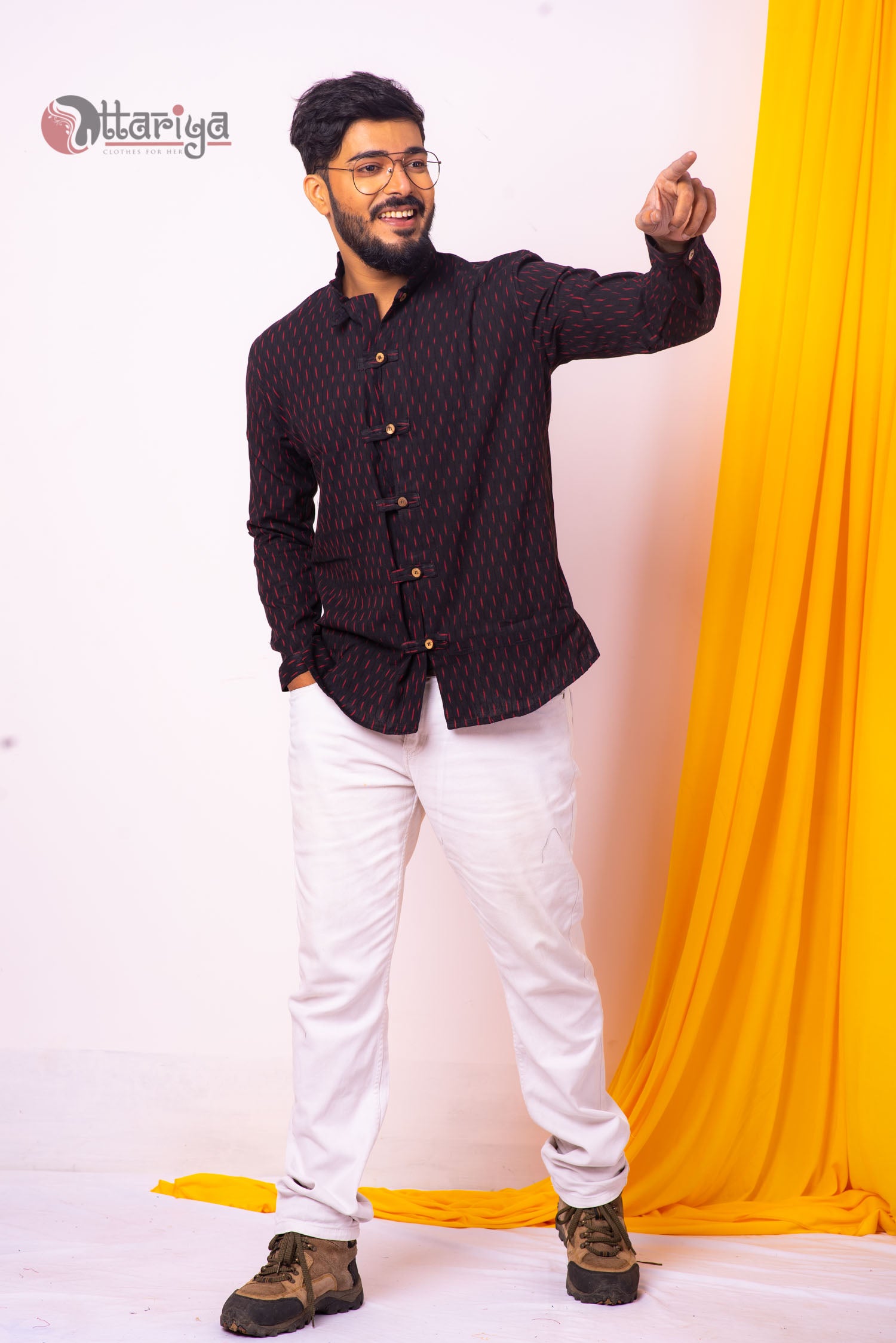 Black ikkat shirt - Uttariya