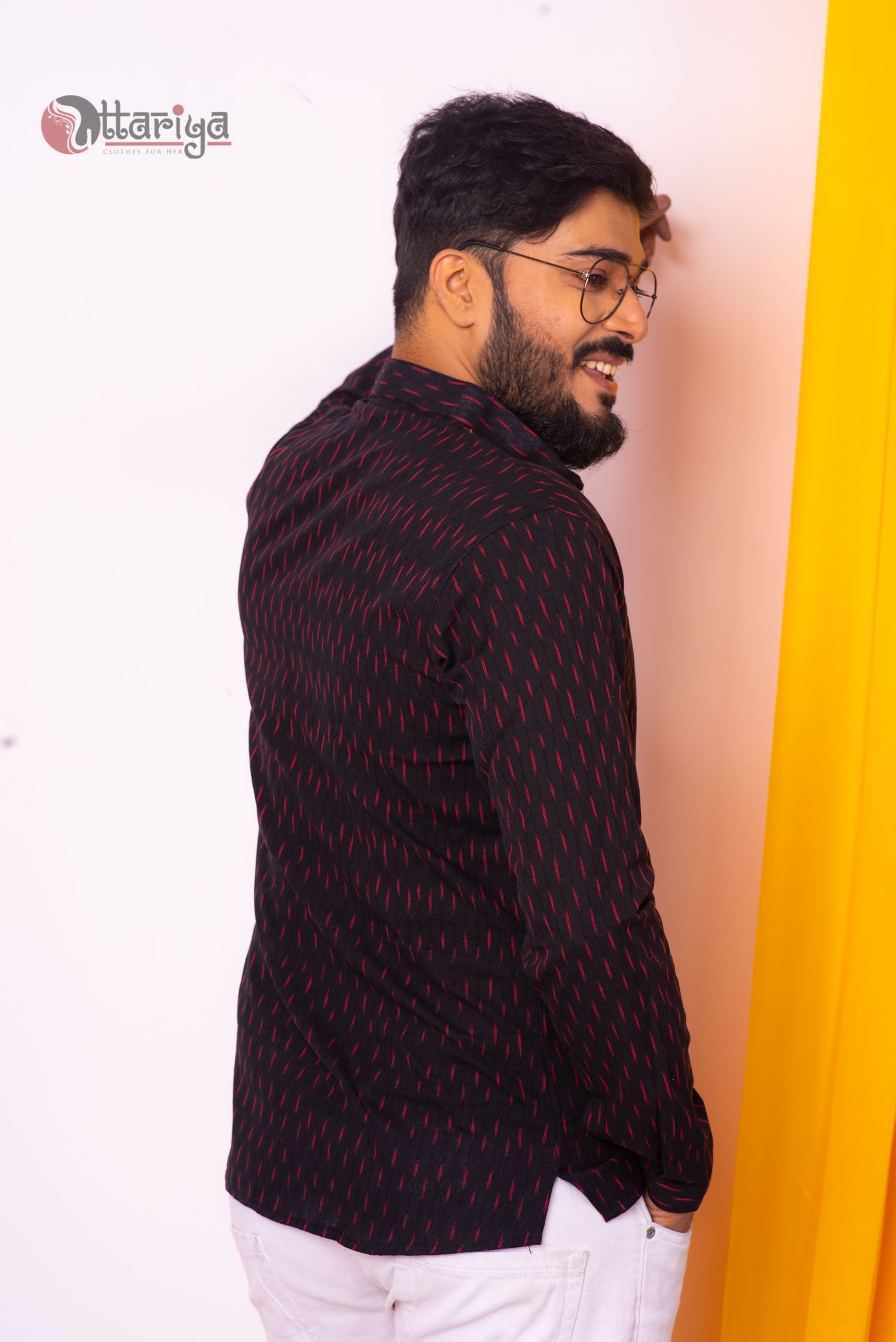Black ikkat shirt - Uttariya