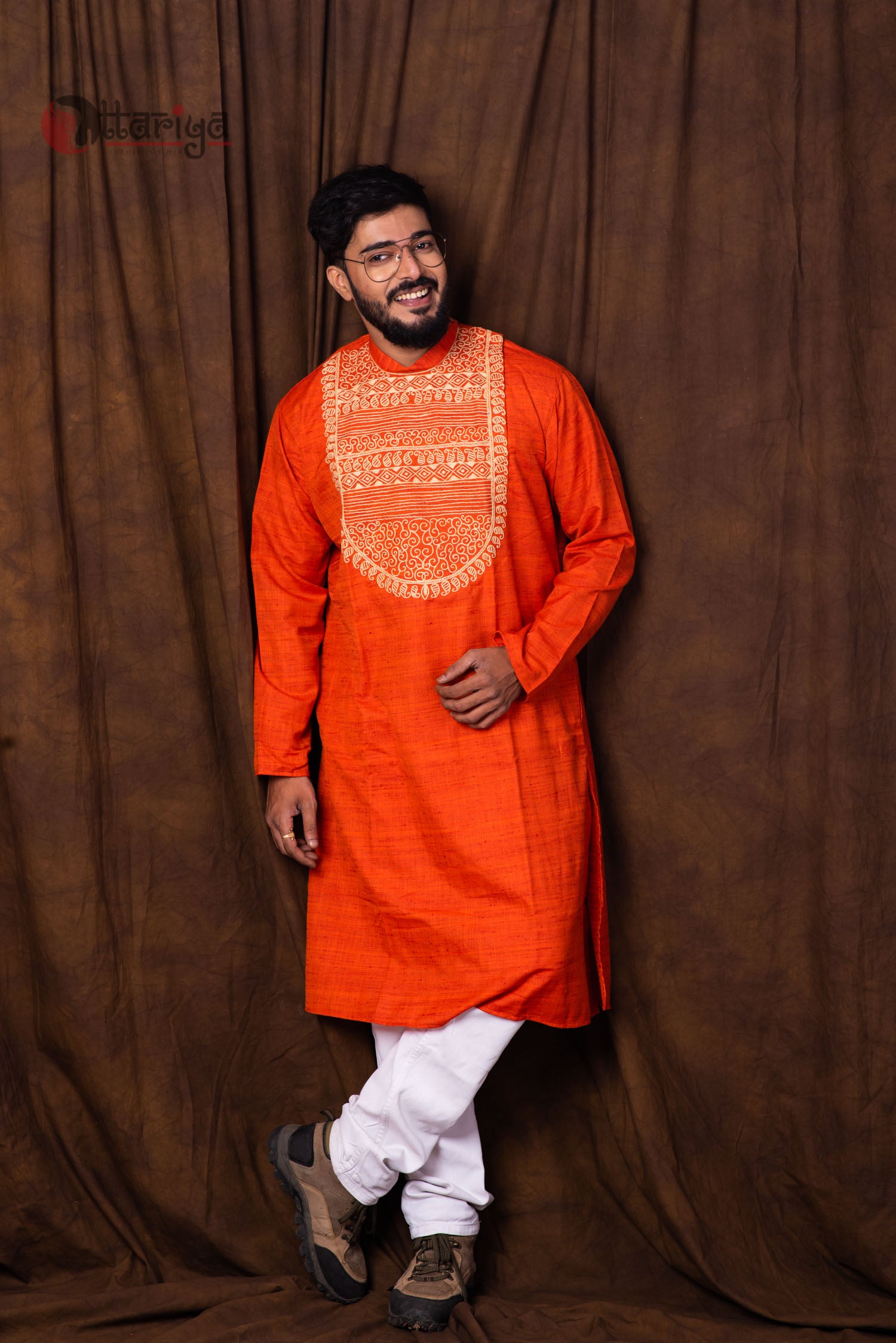 Orange Designer Kurta - Uttariya