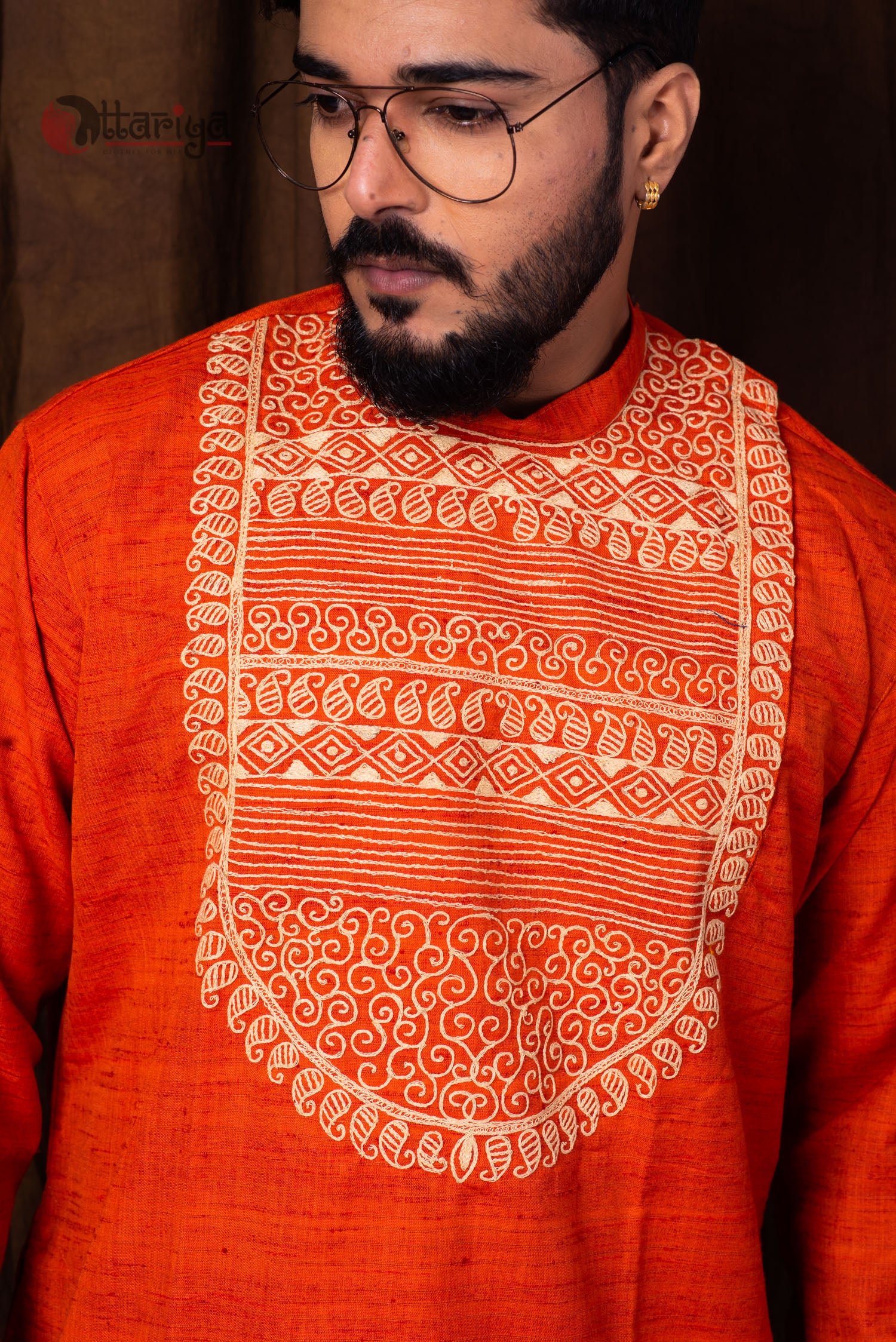 Orange Designer Kurta - Uttariya