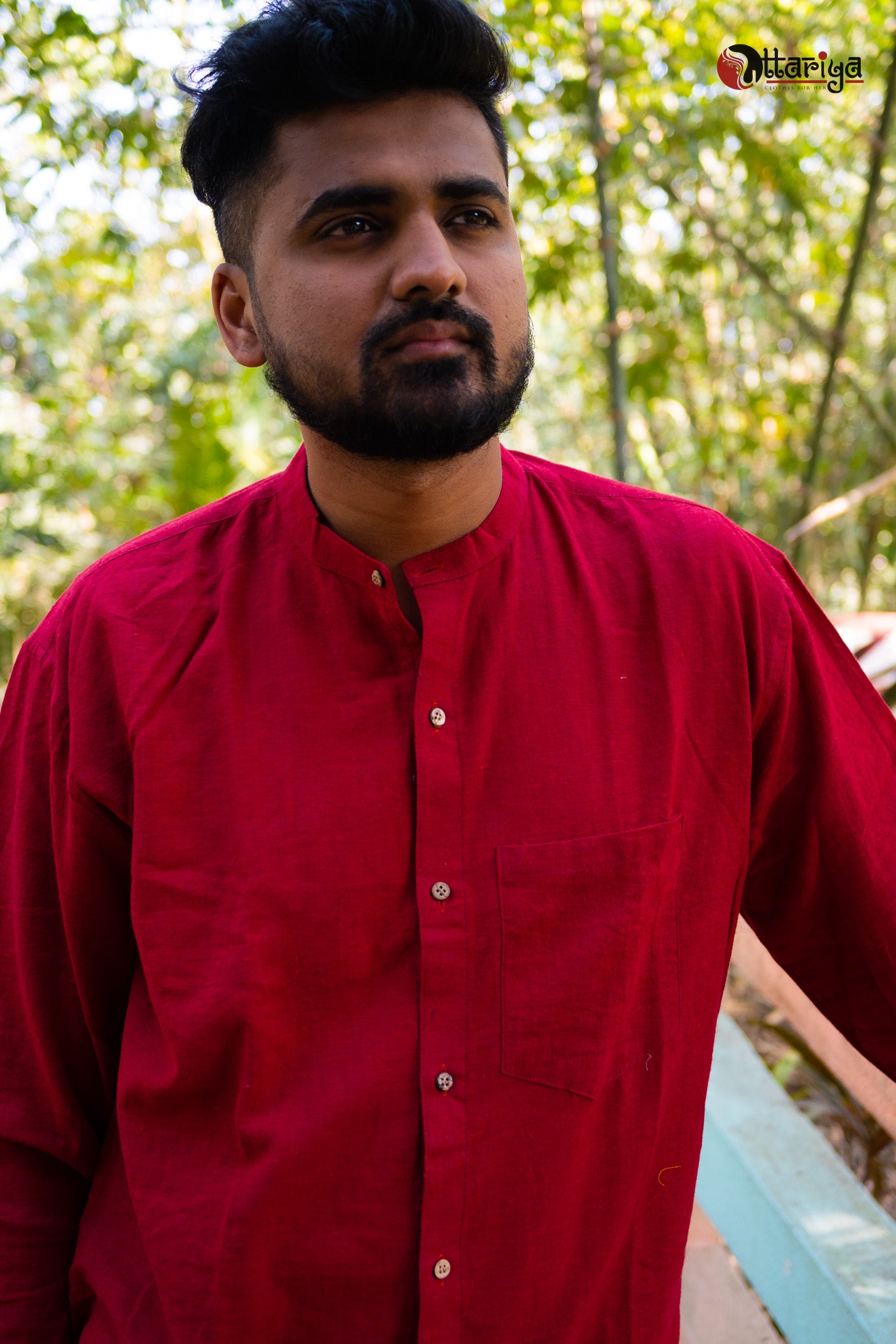 Maroon Khadi Mandarain Shirt - Uttariya