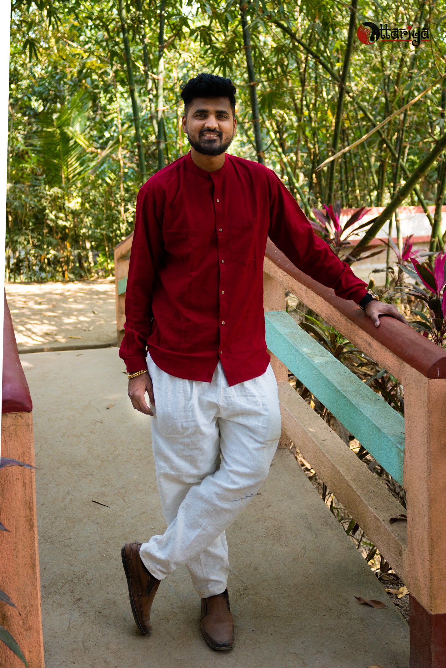 Maroon Khadi Mandarain Shirt - Uttariya