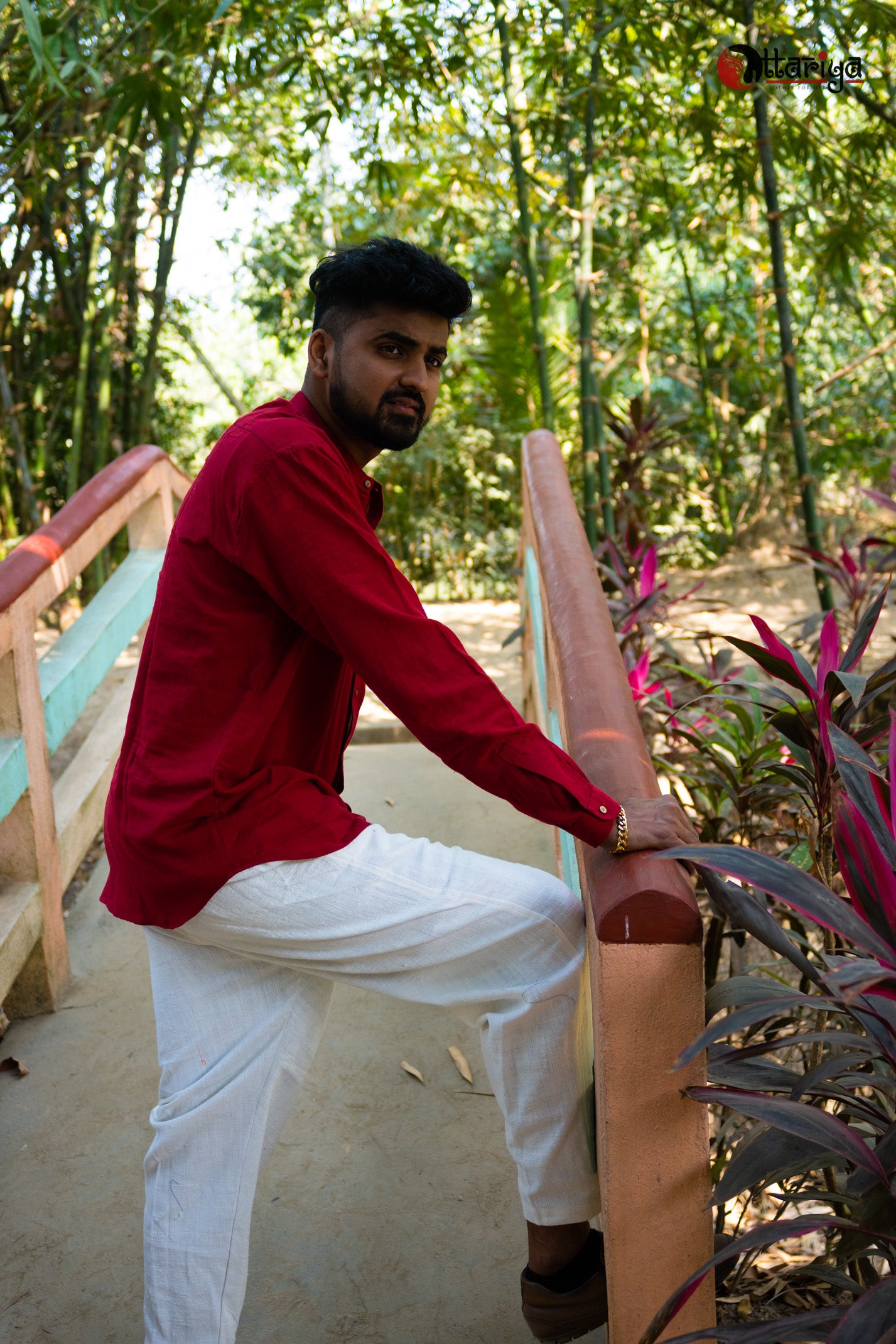 Maroon Khadi Mandarain Shirt - Uttariya