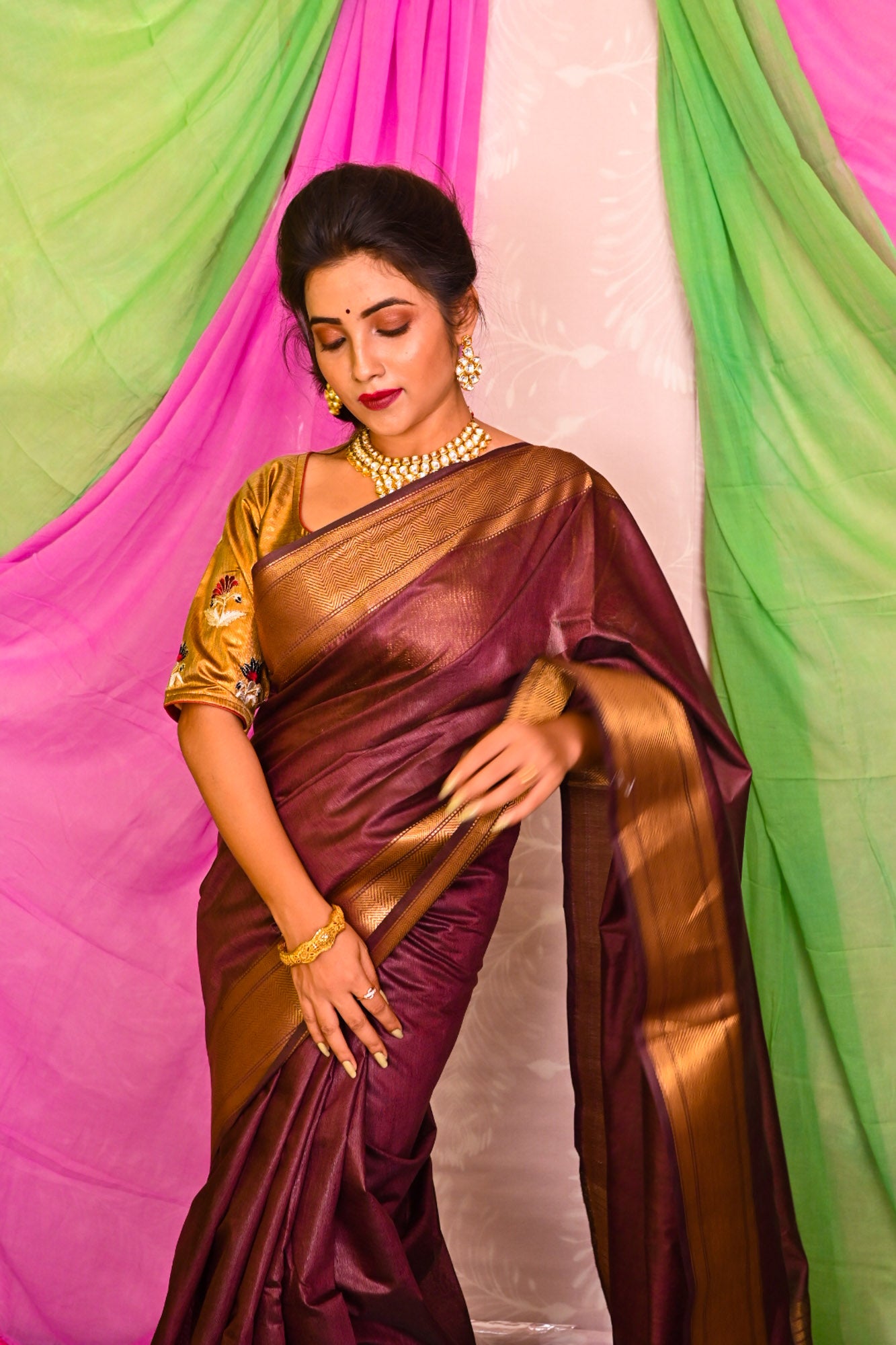 Chocolate tasar handloom Silk Saree