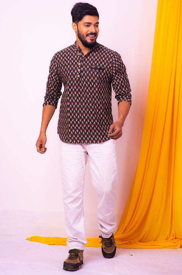 Black Ajrakh Shirt - Uttariya