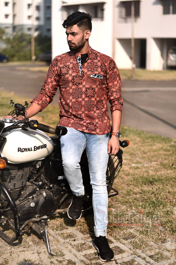 Handloom Brown Ajrakh Shirts For Men - Uttariya