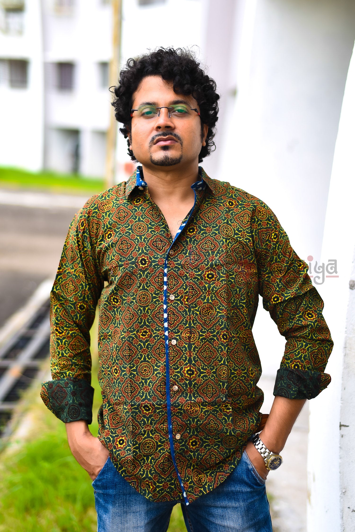 Green Yellow Mixed Handloom Shirt - Uttariya