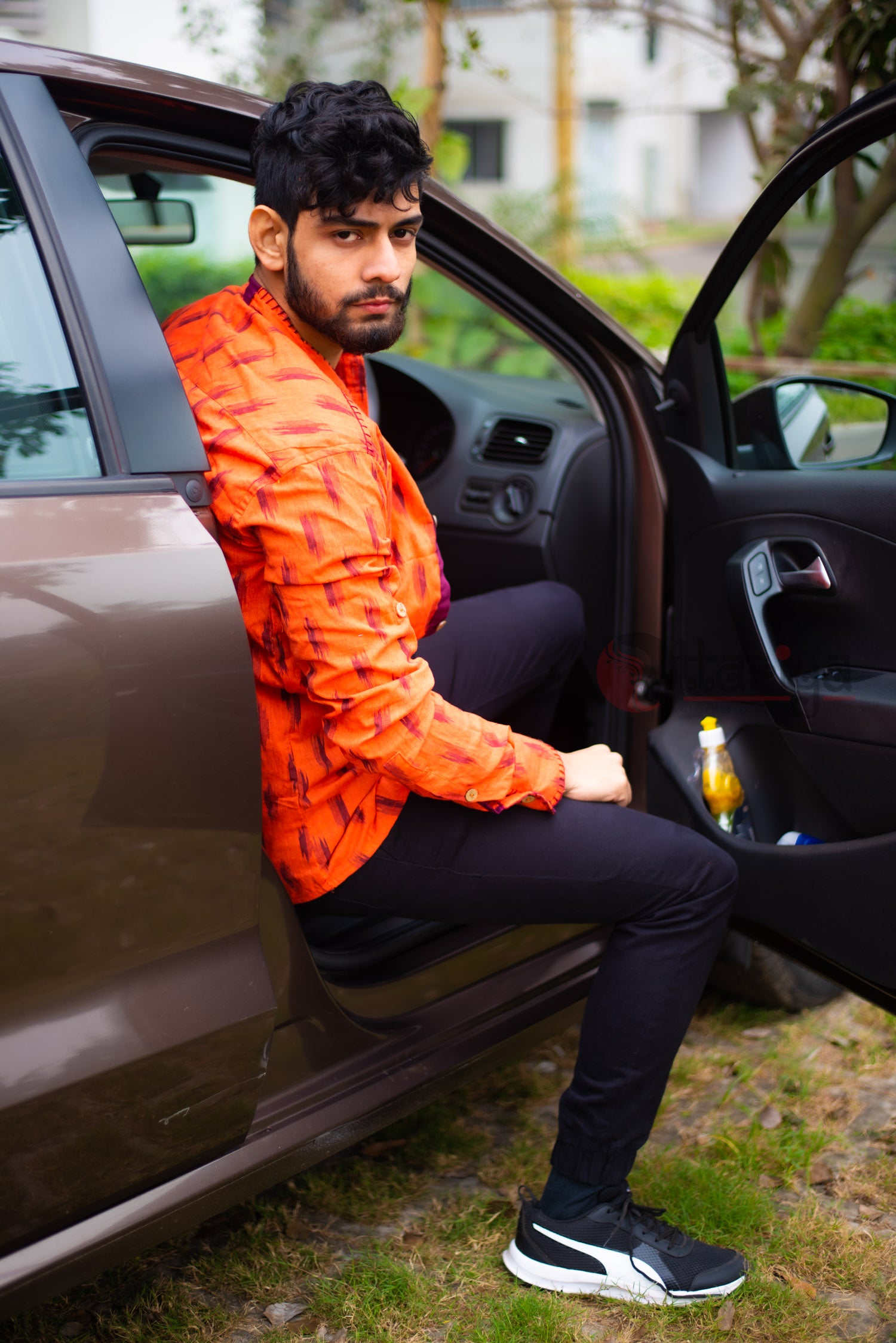 Orange Handloom Cotton Shirt - Uttariya