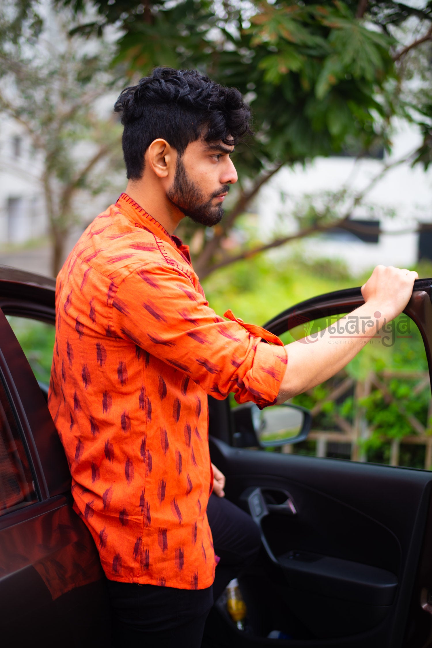 Orange Handloom Cotton Shirt - Uttariya