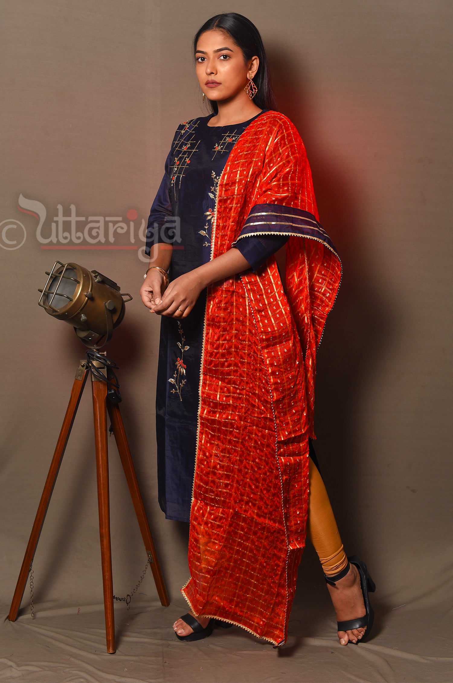 Navy Blue Silk Kurta set - Uttariya