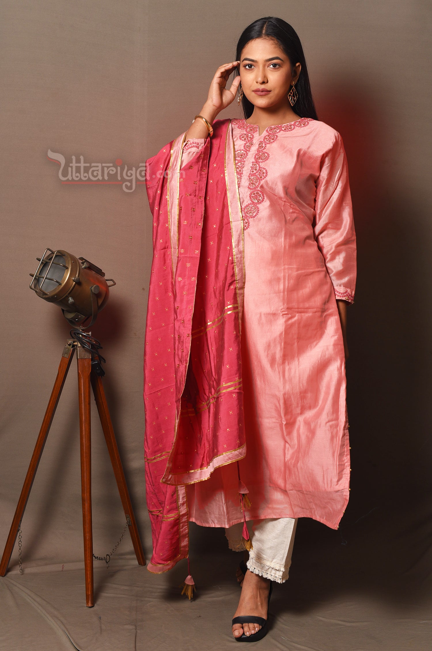 Pink silk kurti set - Uttariya
