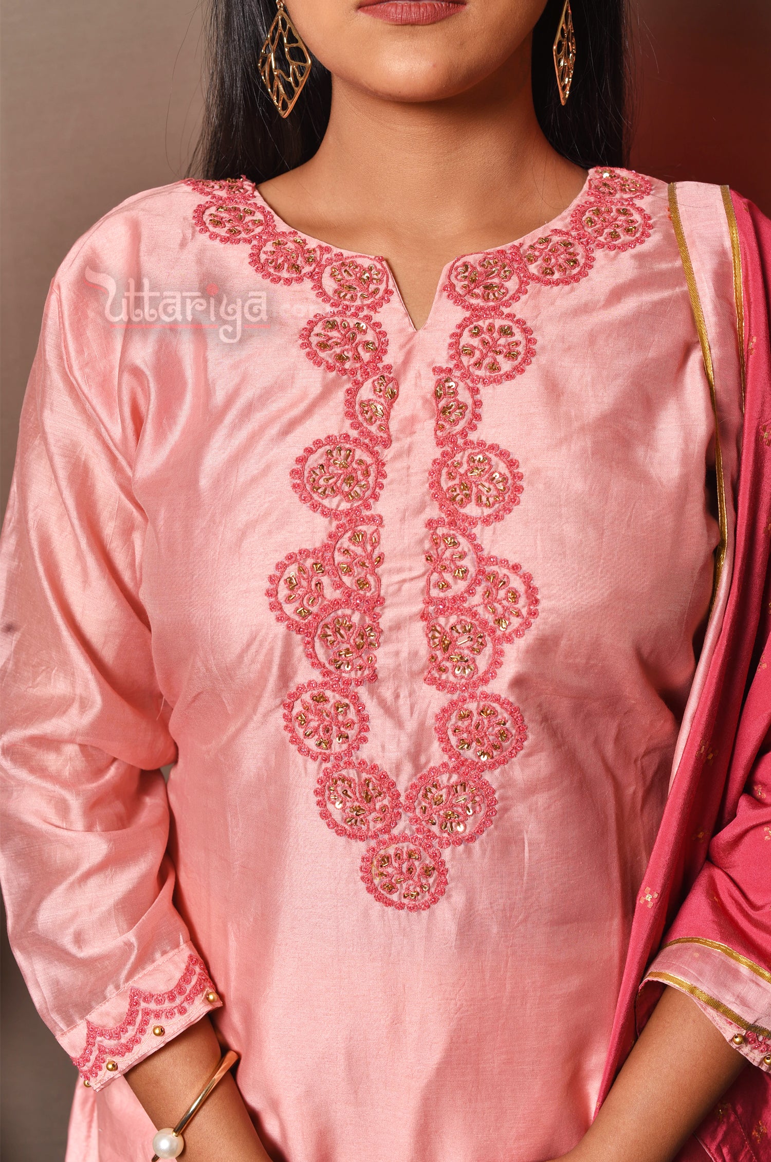 Pink silk kurti set - Uttariya
